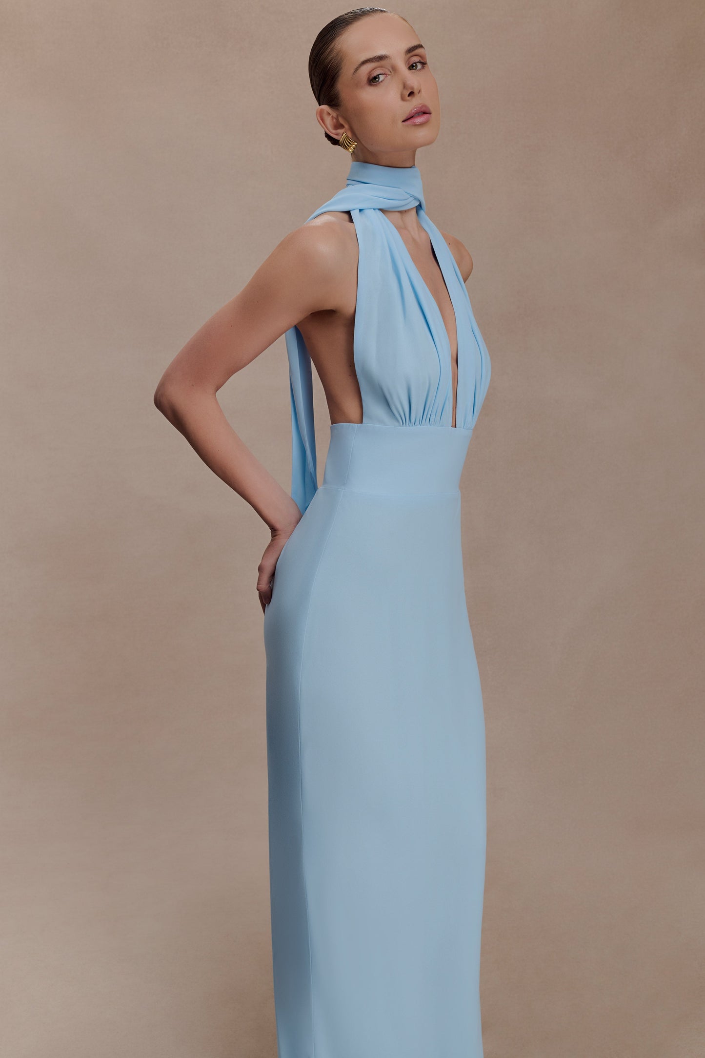 Nadine Halter Chiffon Maxi Dress - Blue