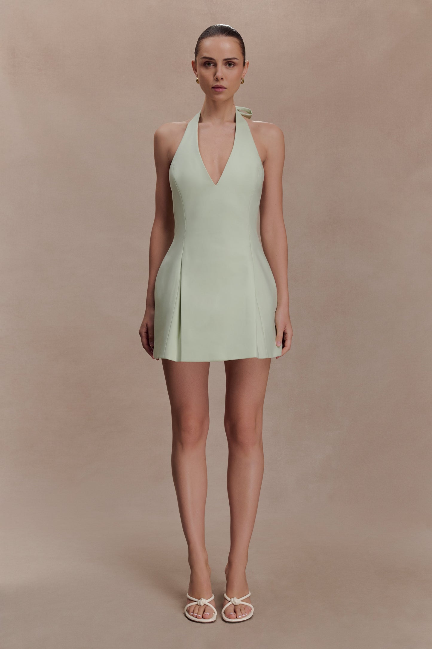 Nelly Halter Neck Cotton Mini Dress - Sage