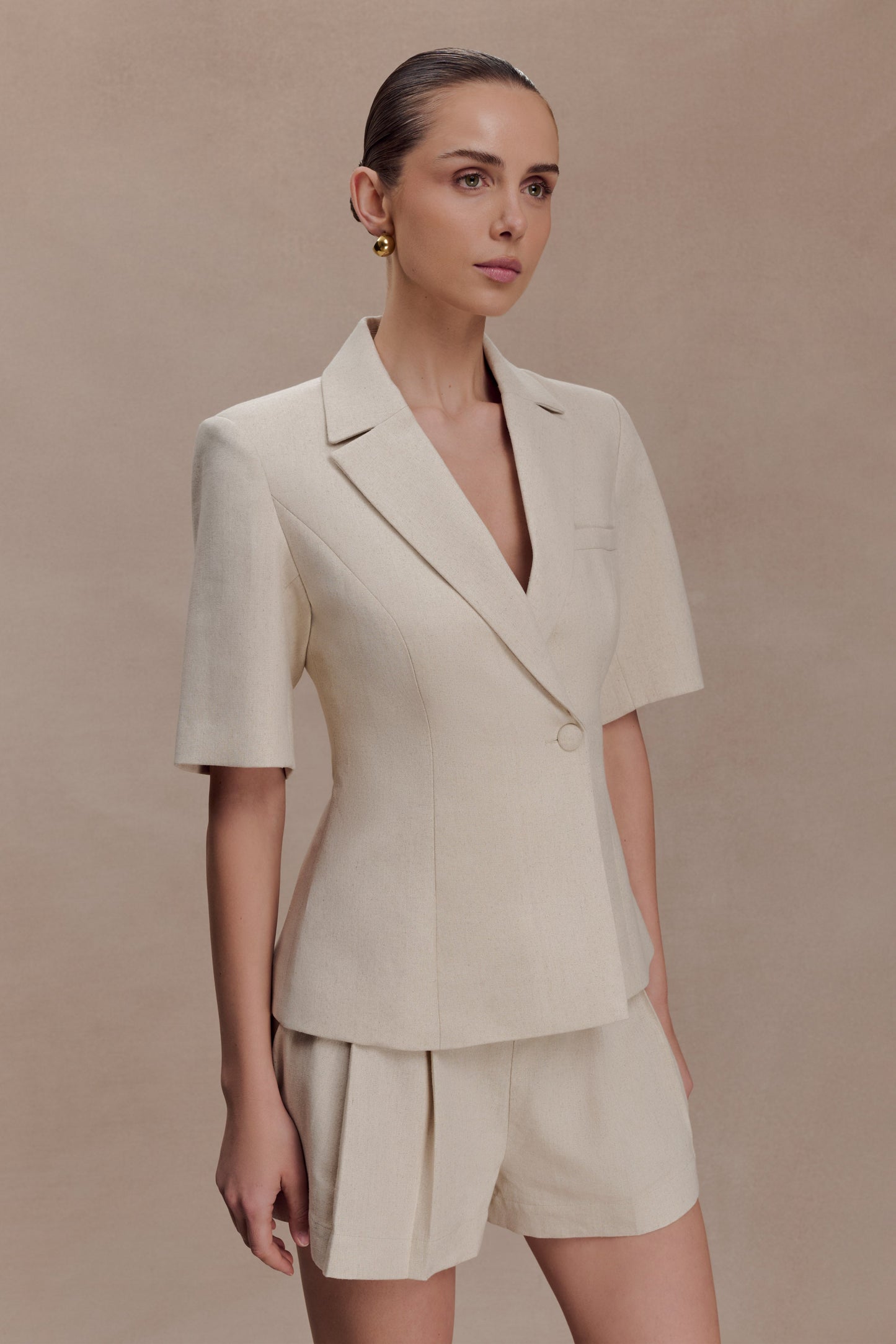 Martine Short Sleeve Linen Top - Natural