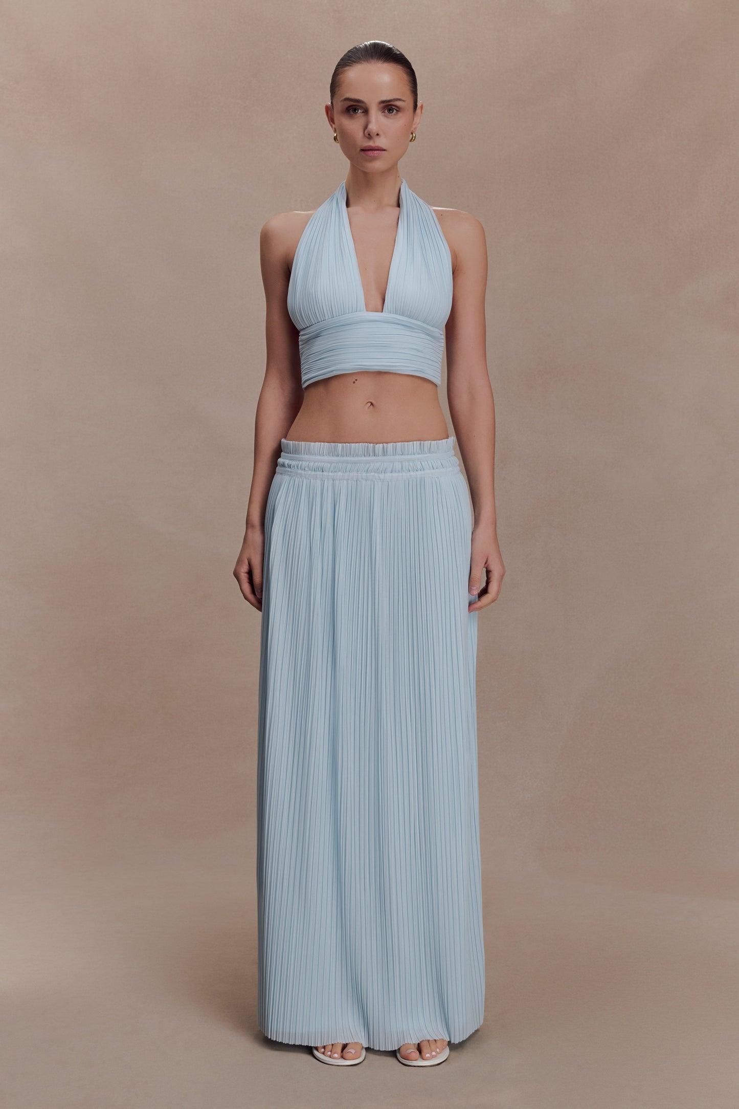 Amaris Gathered Plisse Maxi Skirt - Pale Blue