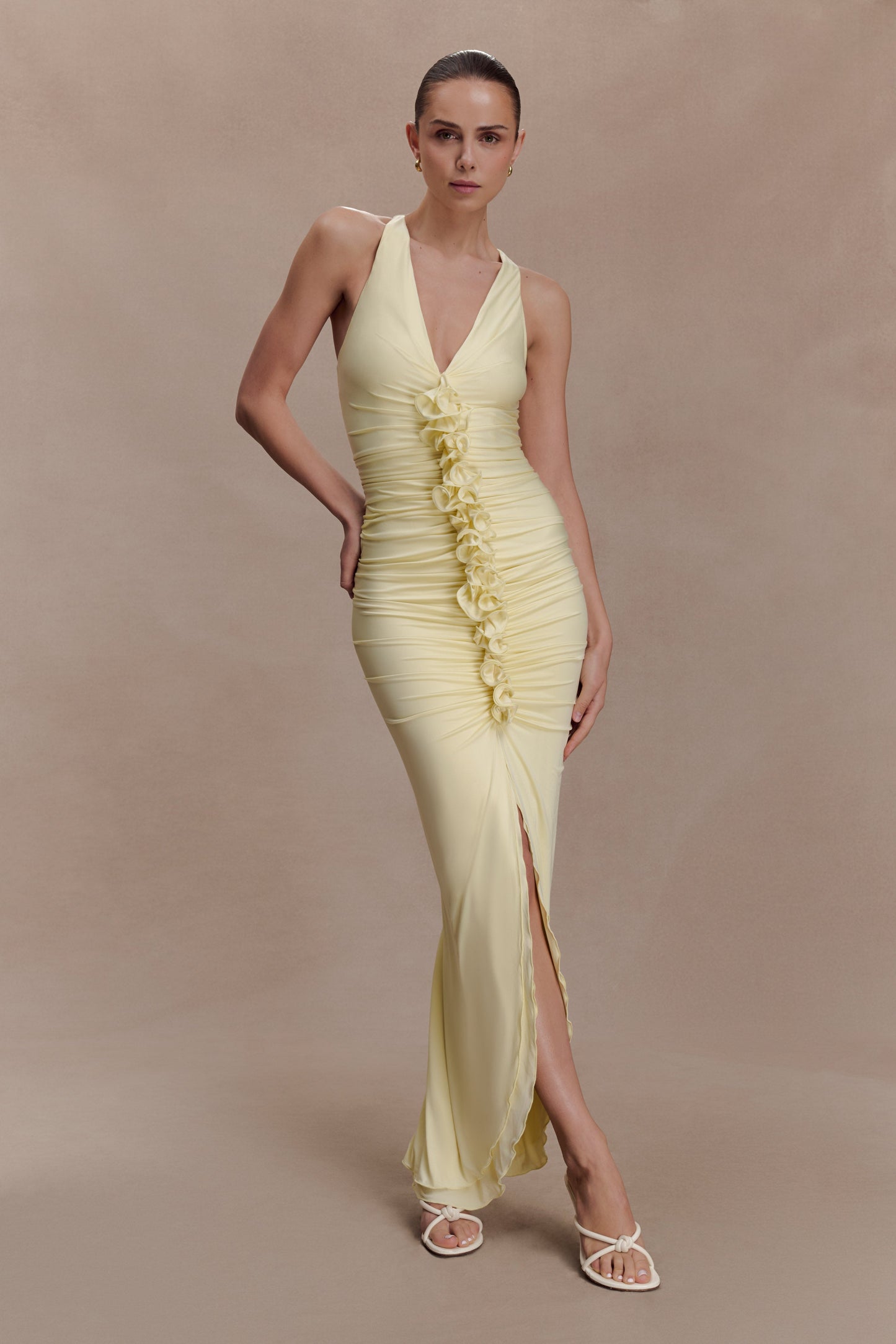 Alessandra Slinky Ruffle Maxi Dress - Lemon