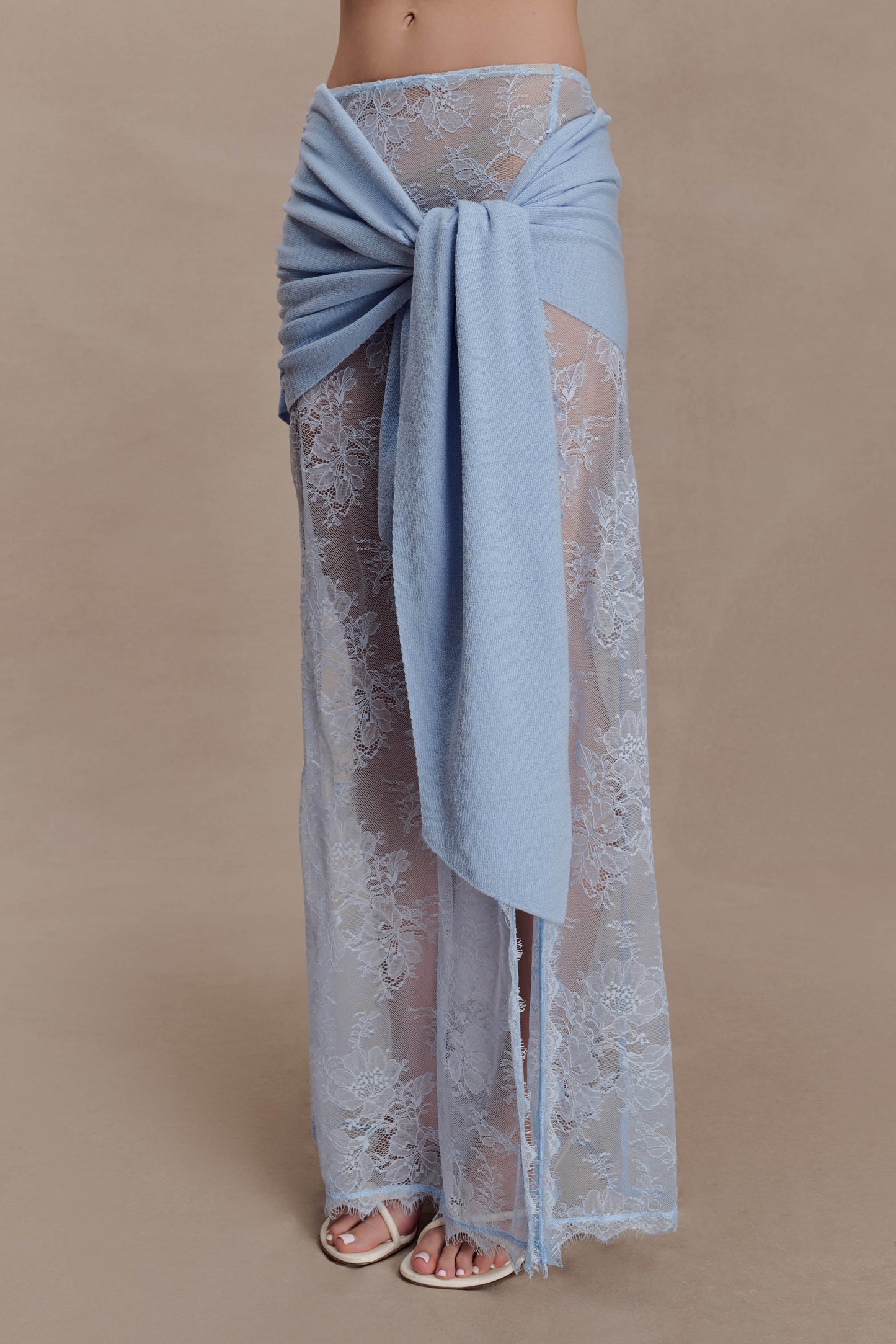 Lucy Lace And Knit Skirt - Cornflower Blue