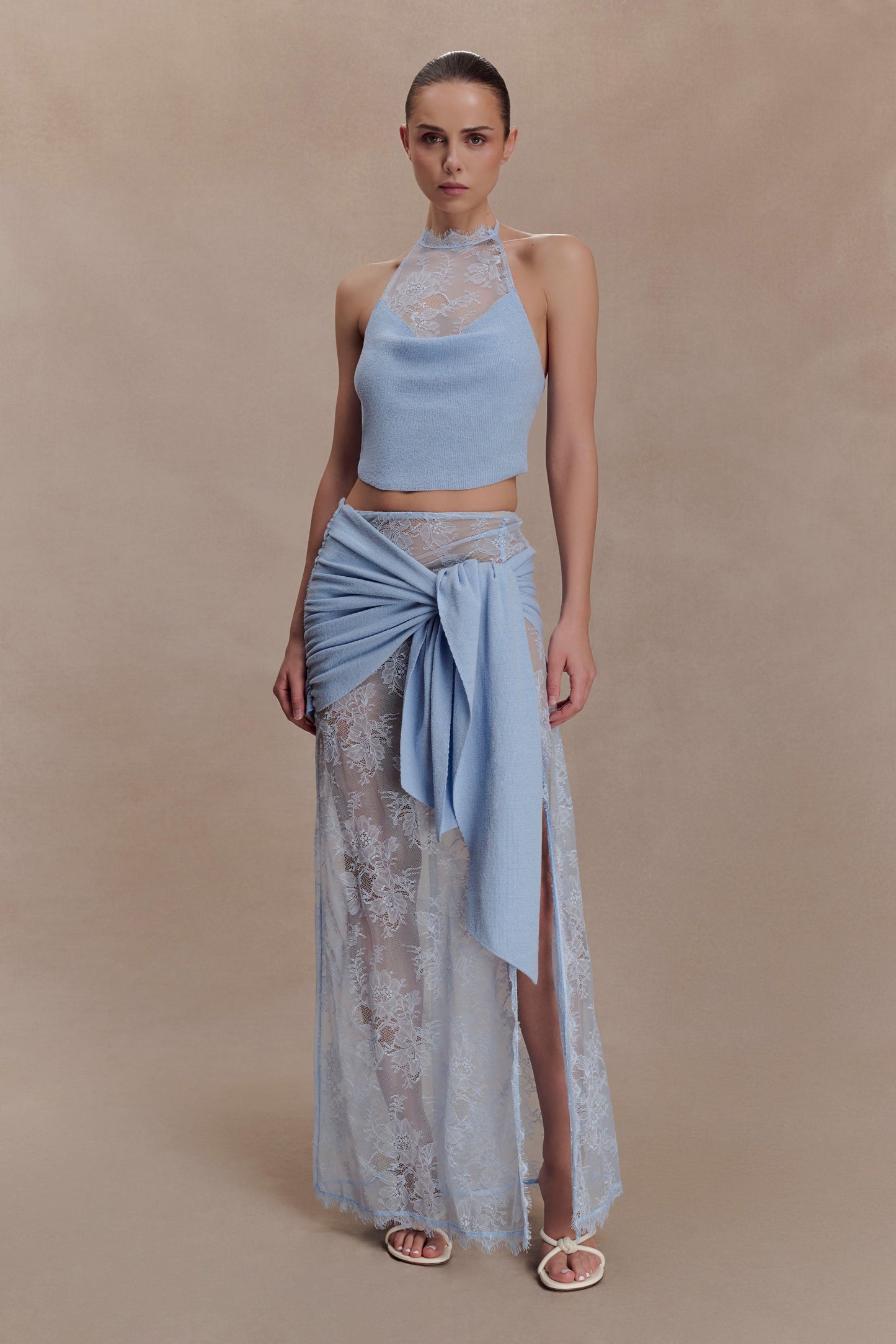 Lucy Lace And Knit Skirt - Cornflower Blue