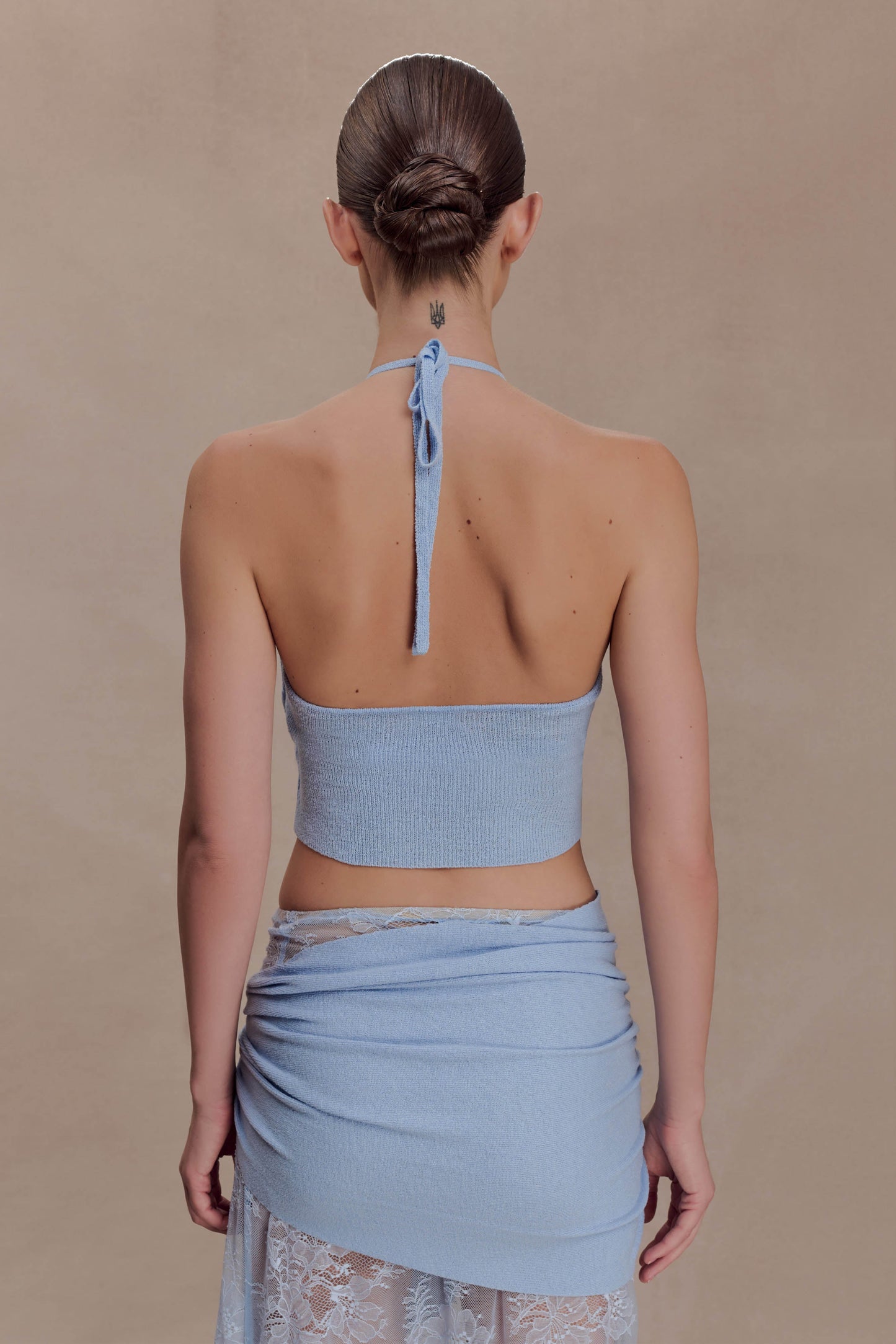 Lucy Lace And Knit Halter Top - Cornflower Blue