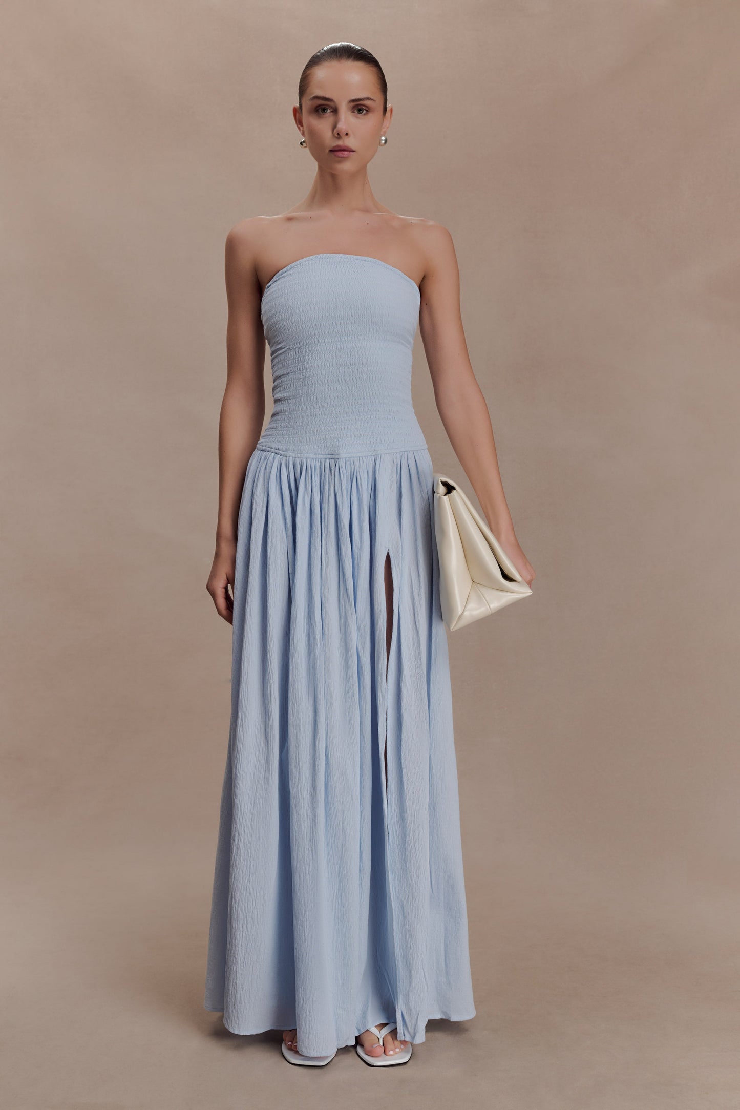 Maureen Cotton Shirring Maxi Dress - Powder Blue