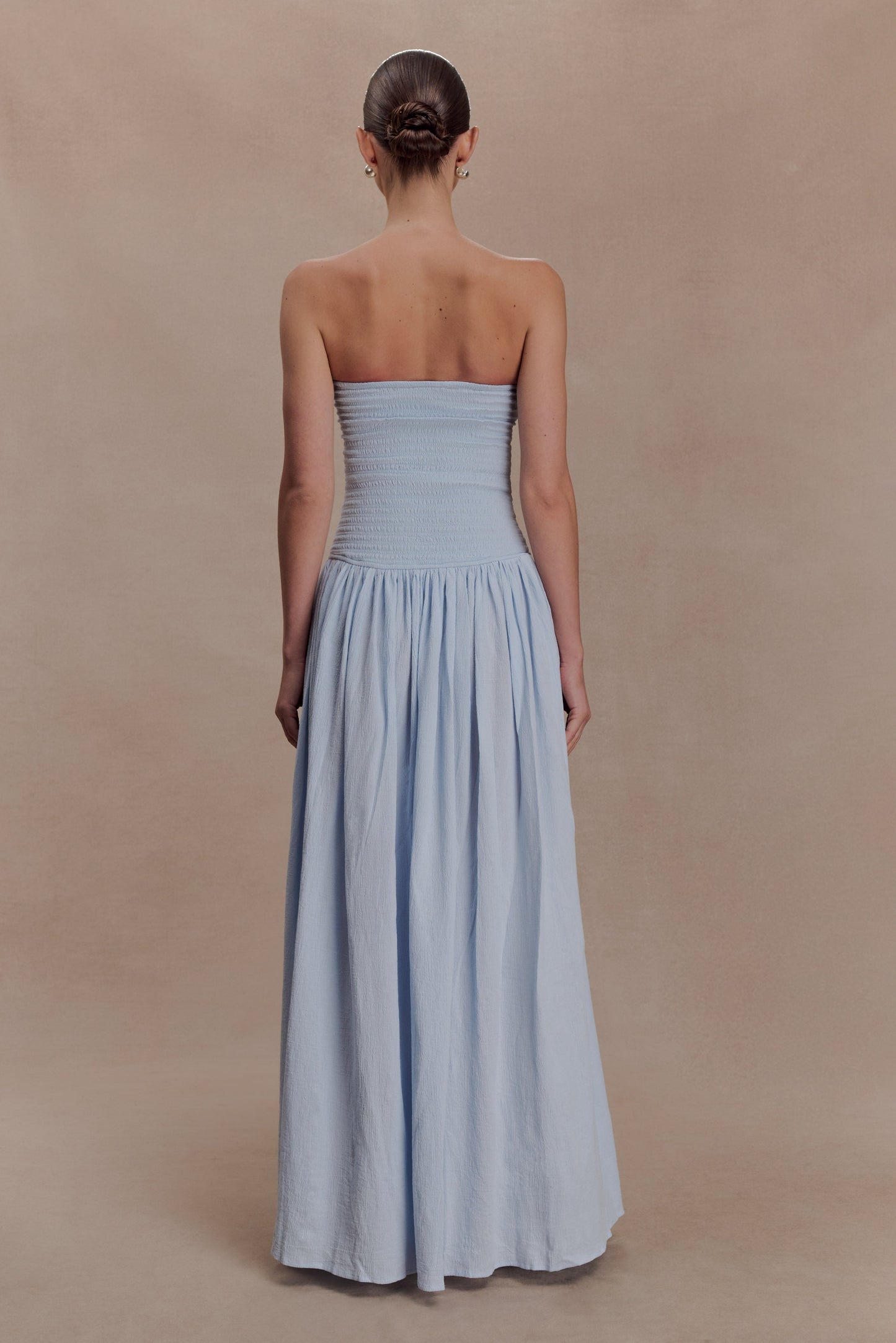 Maureen Cotton Shirring Maxi Dress - Powder Blue