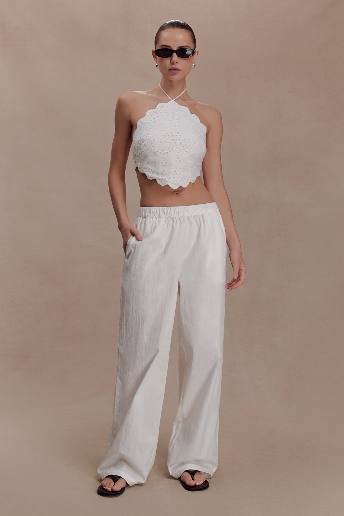 Kensley Broderie Halter Top - White
