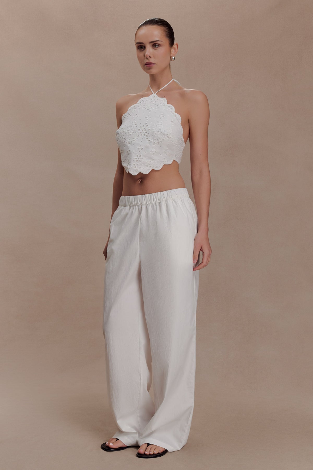 Kensley Broderie Halter Top - White