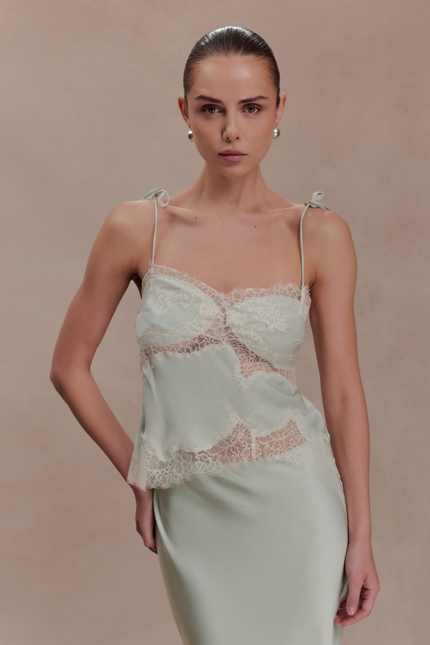 Nina Satin And Lace Camisole - Sage