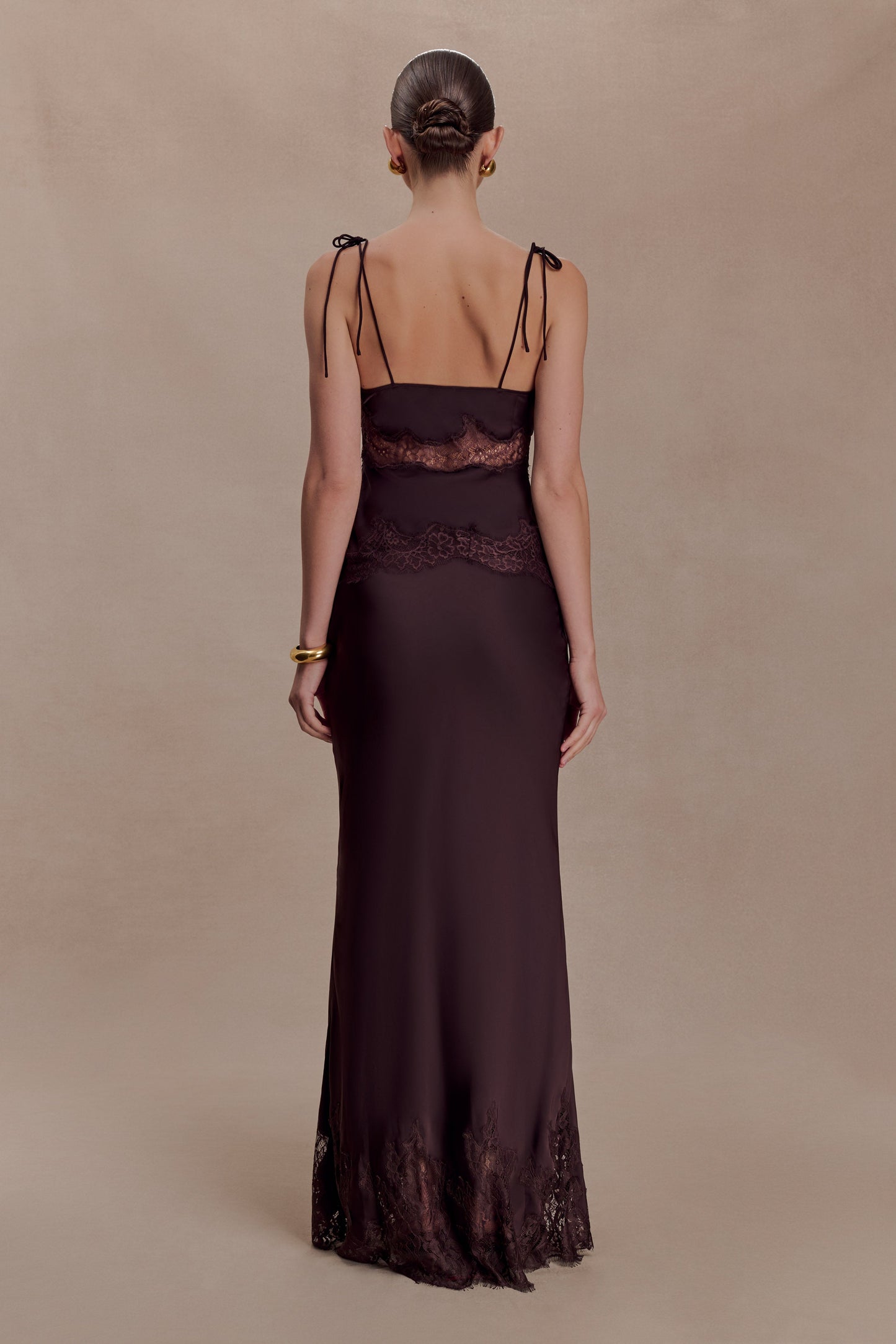 Nina Satin And Lace Maxi Skirt - Chocolate