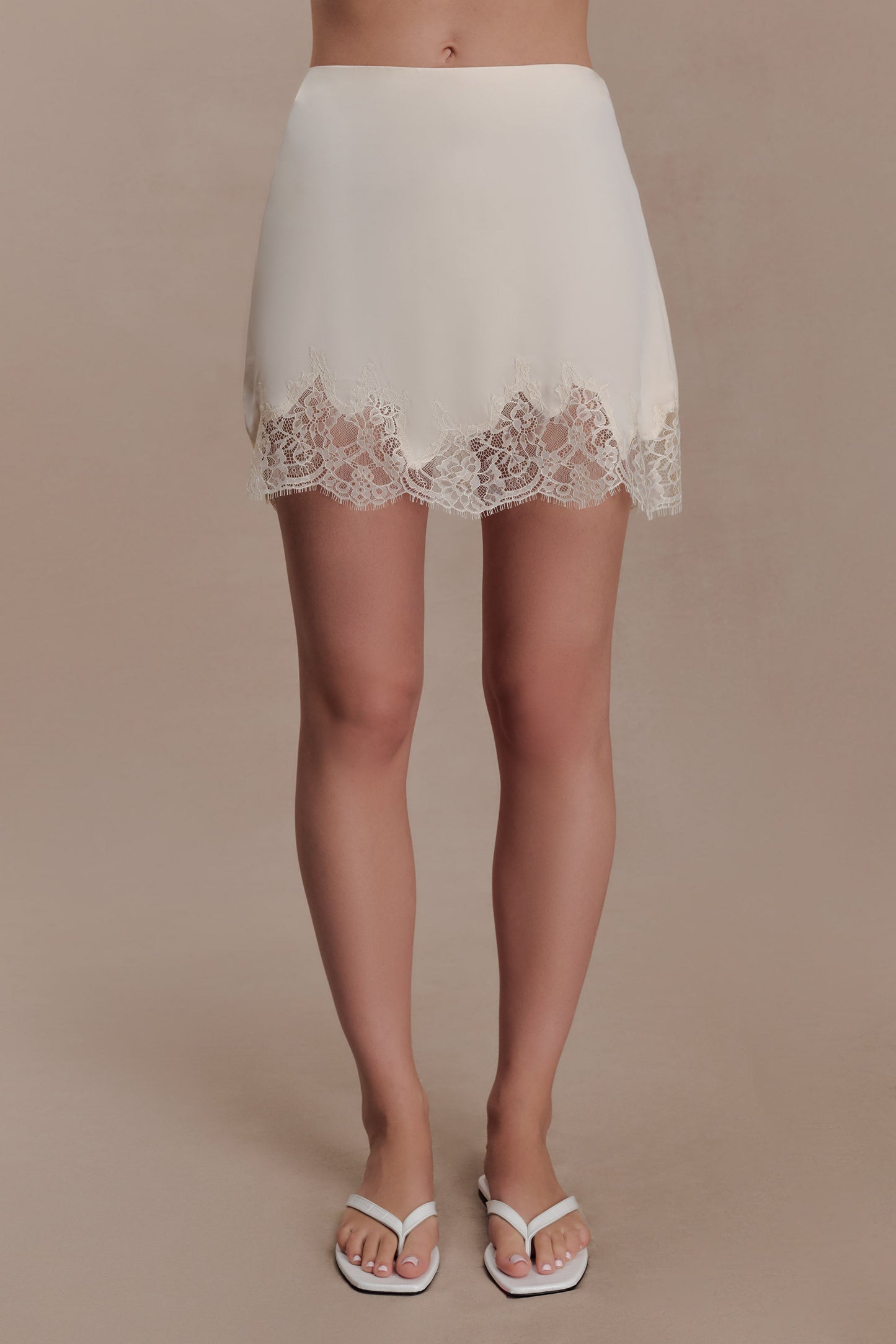 Nina Lace And Satin Mini Skirt - Ivory