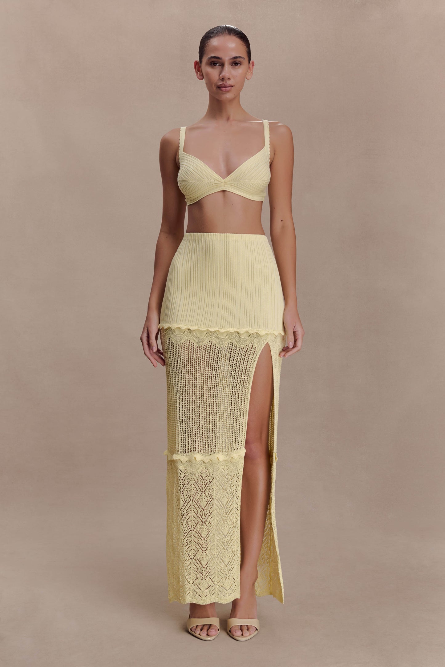 Coleene Pointelle Knit Maxi Skirt - Lemon