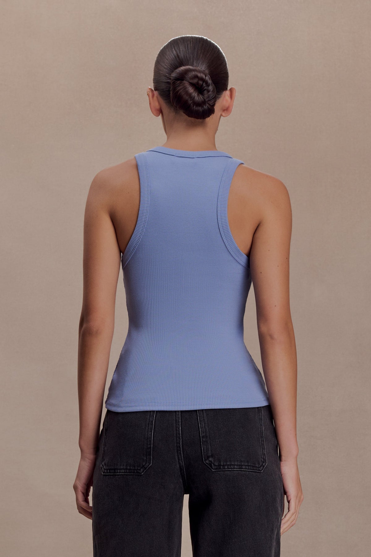 Lola Ribbed Sleeveless Top With Hardware - Cornflower Blue