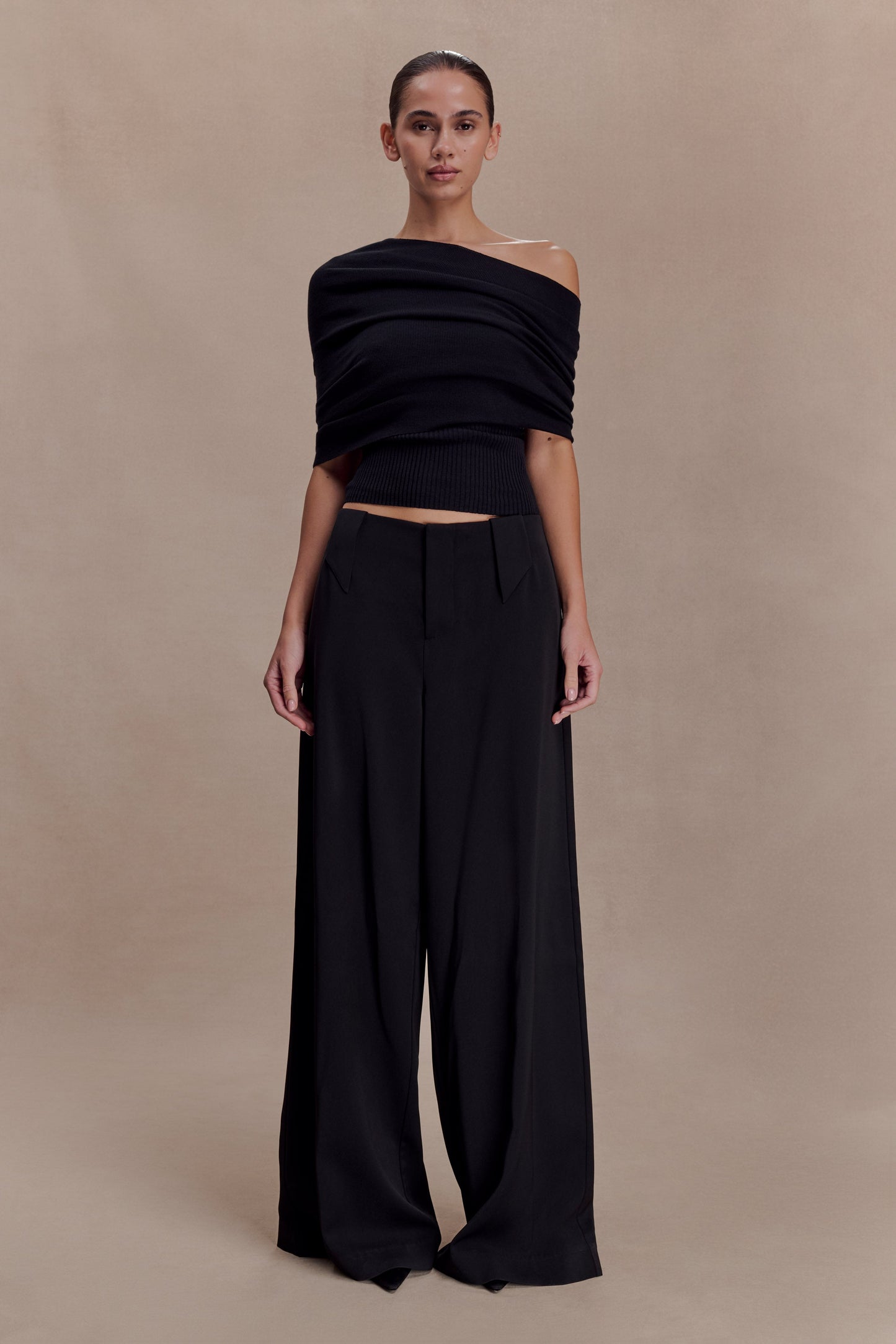 Sierra Asymmetrical Cashmere Blend Knit Top - Black