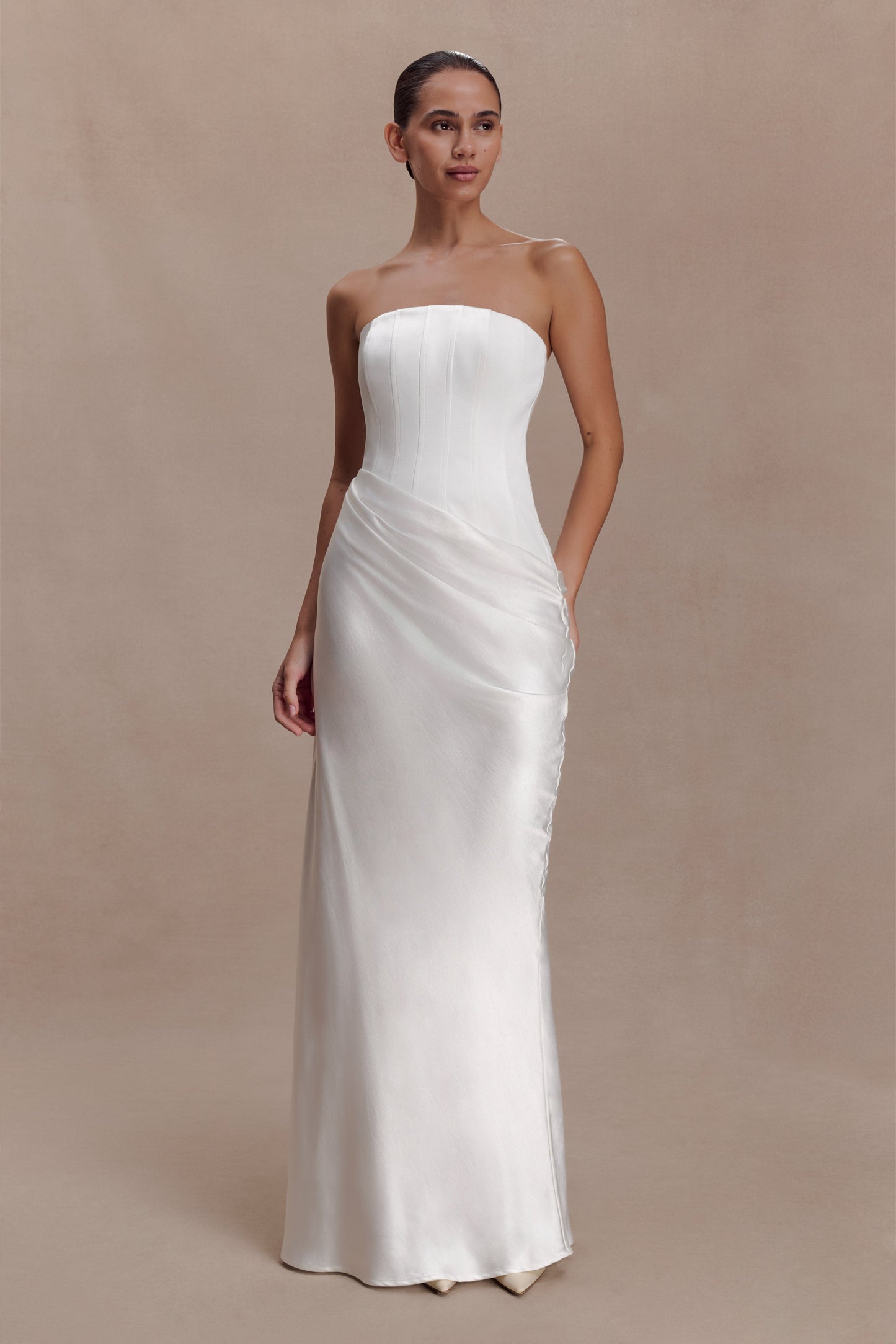 Grace Strapless Draped Waist Maxi Dress - Ivory