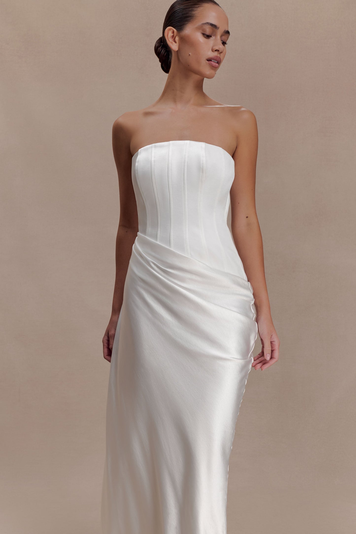 Grace Strapless Draped Waist Maxi Dress - Ivory