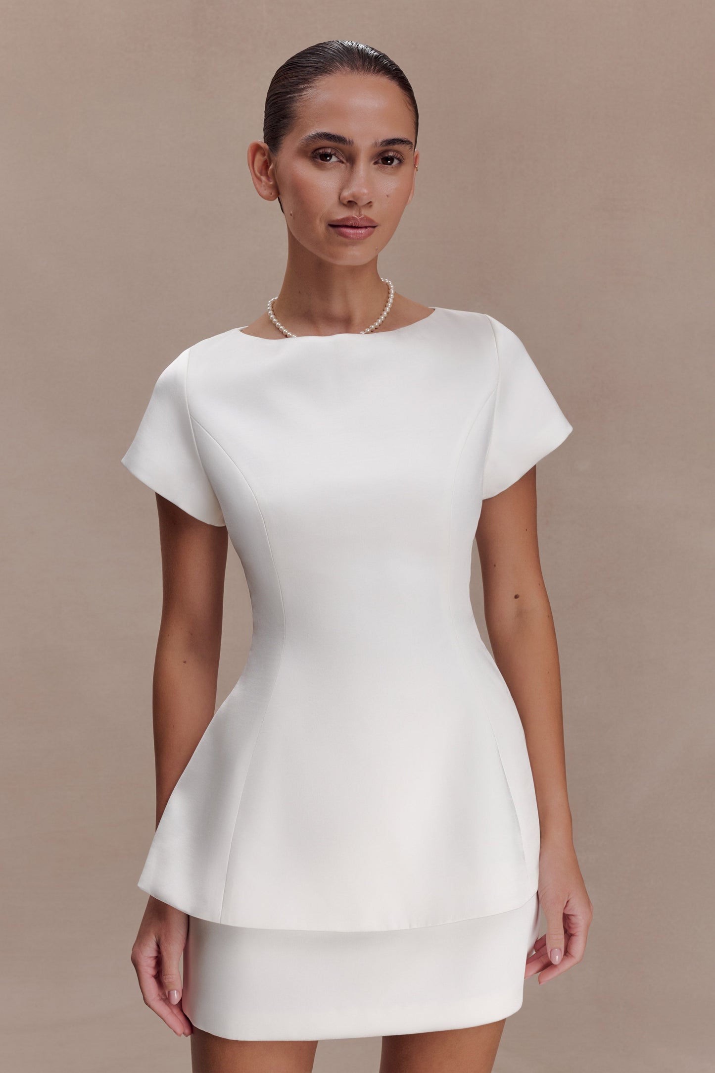 Adeline Short Sleeve Satin Top - White