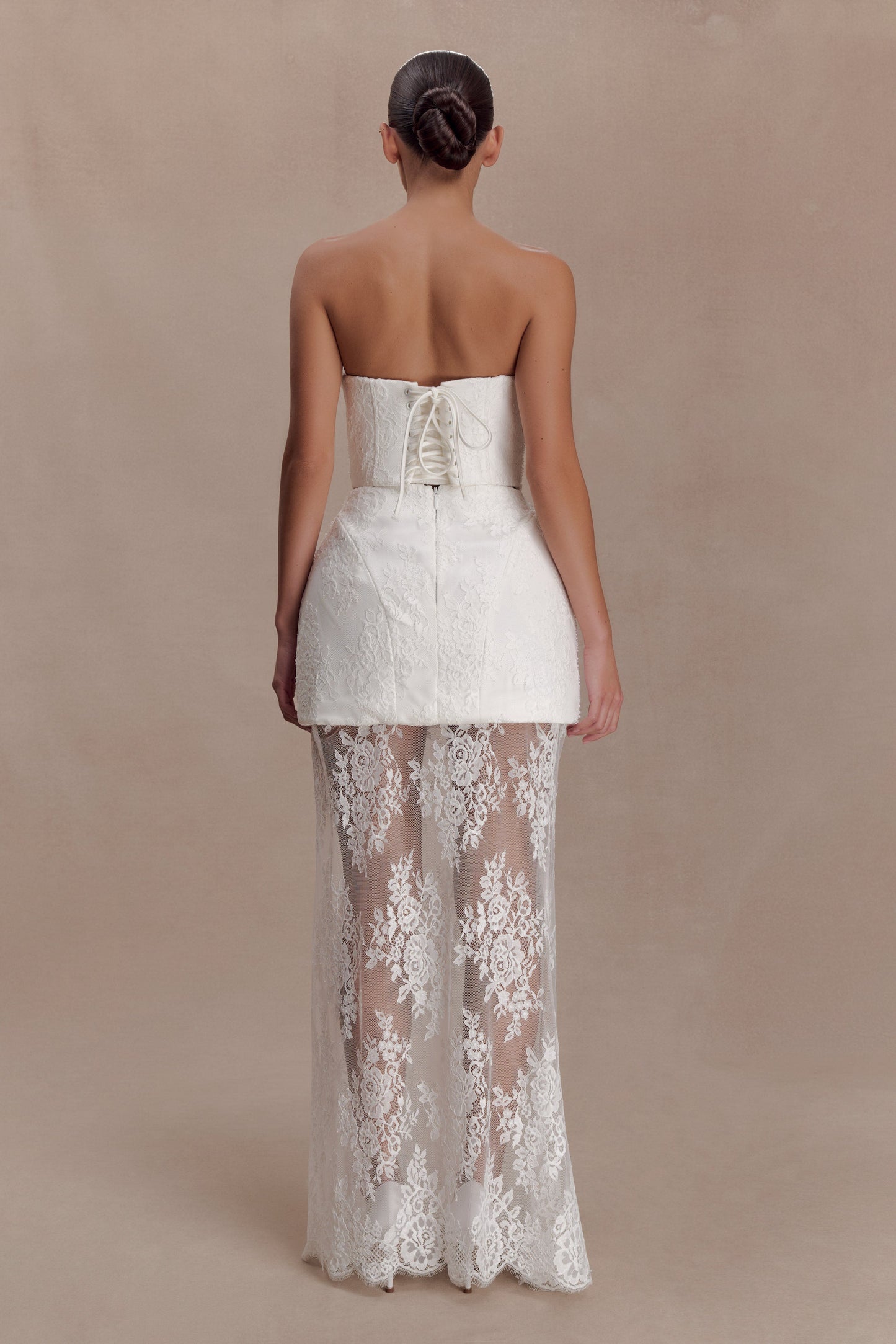 Camille Beaded Satin And Lace Maxi Skirt - Ivory