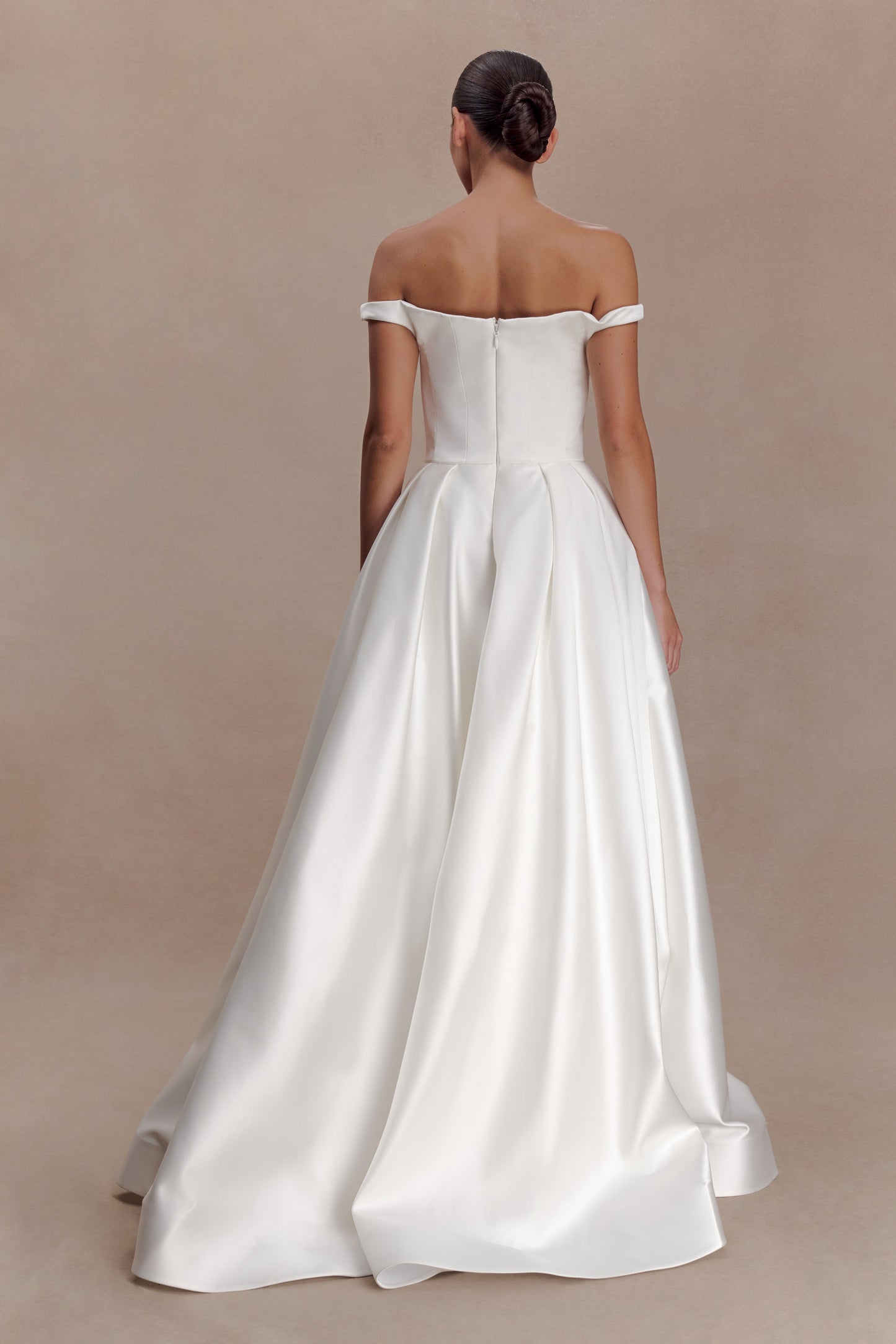 Willow Off Shoulder Satin Maxi Gown - White