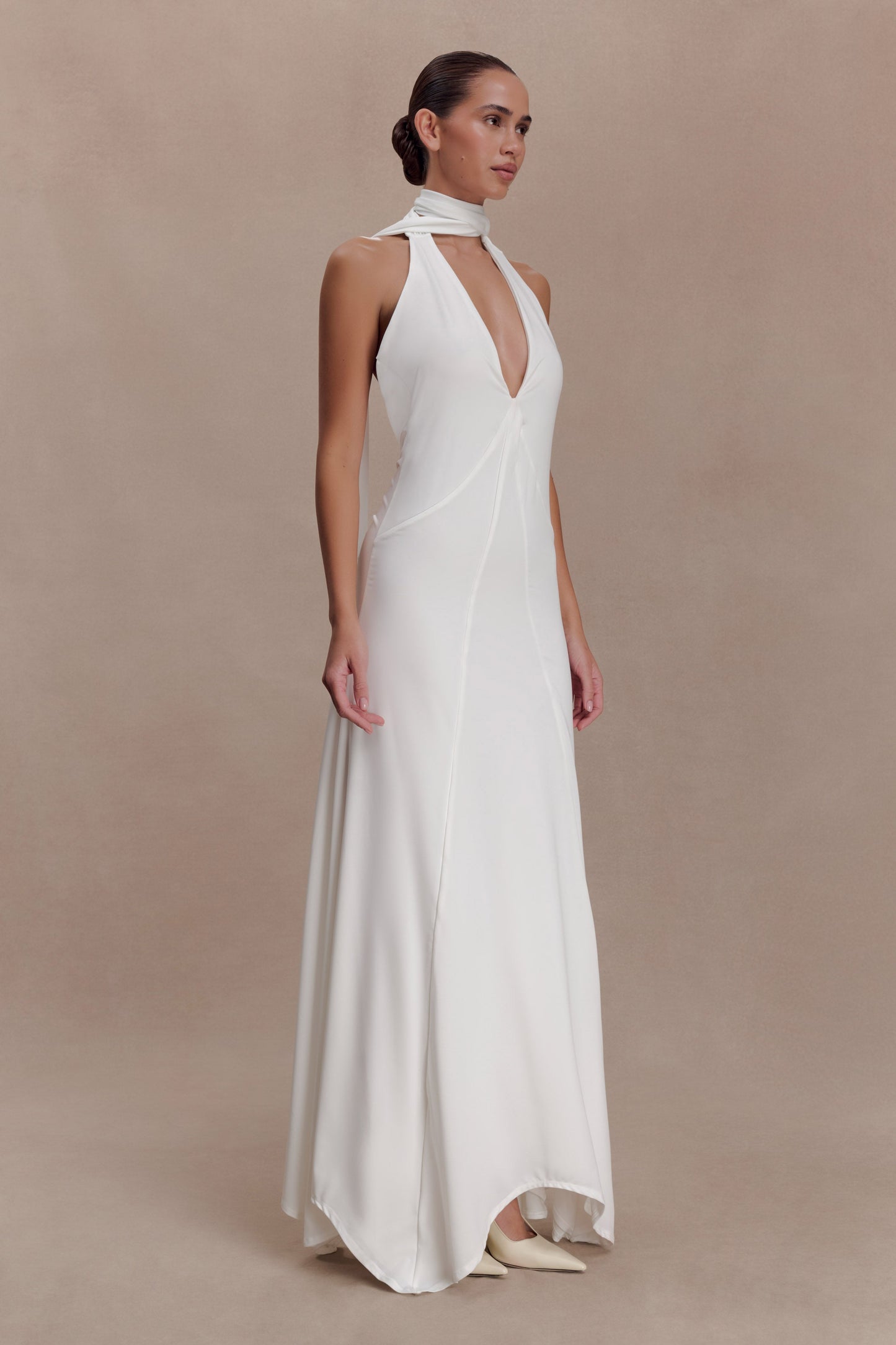 Juliet Slinky Maxi Dress With Scarf - White