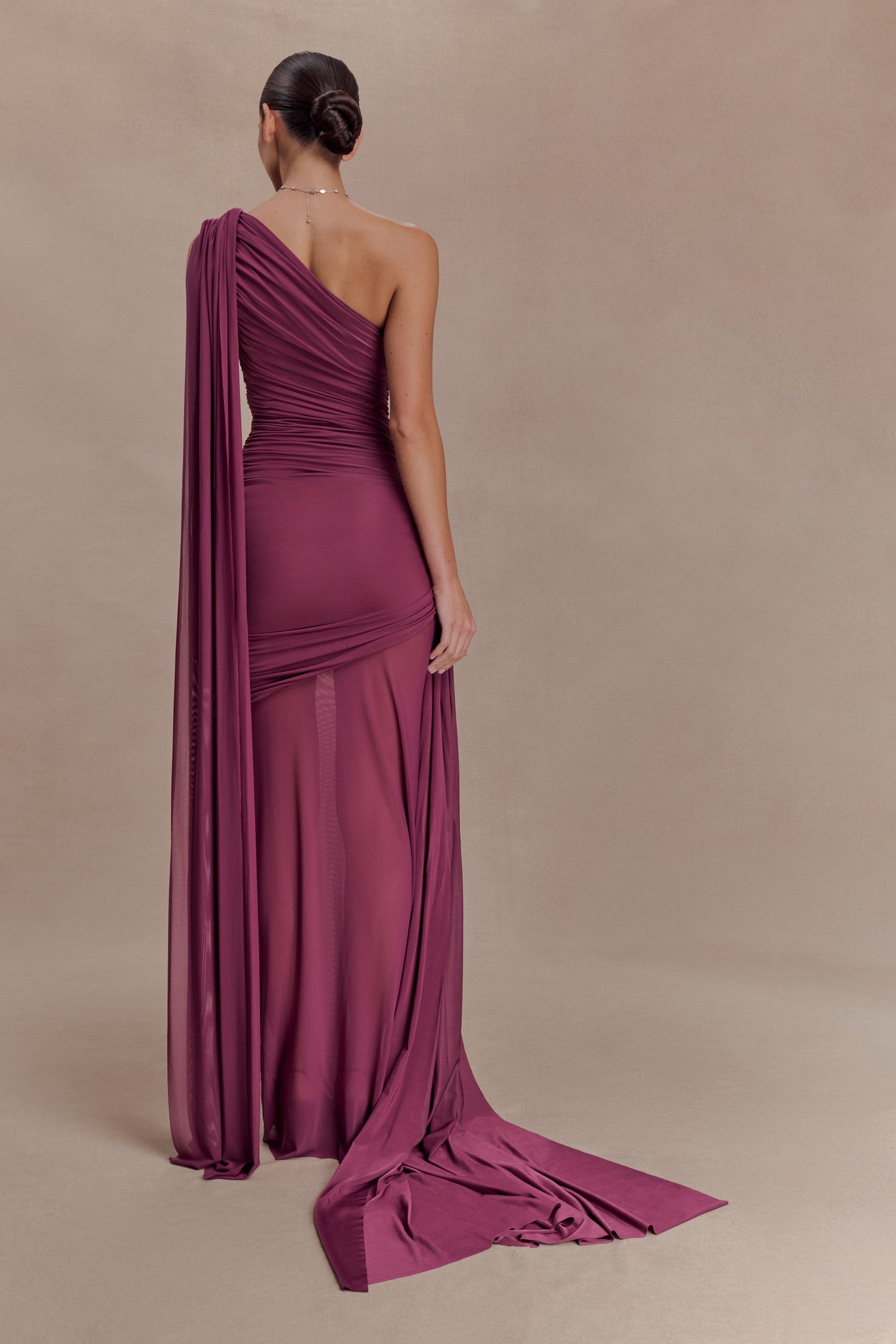 Asher Slinky One Shoulder Maxi Dress - Neutral Plum