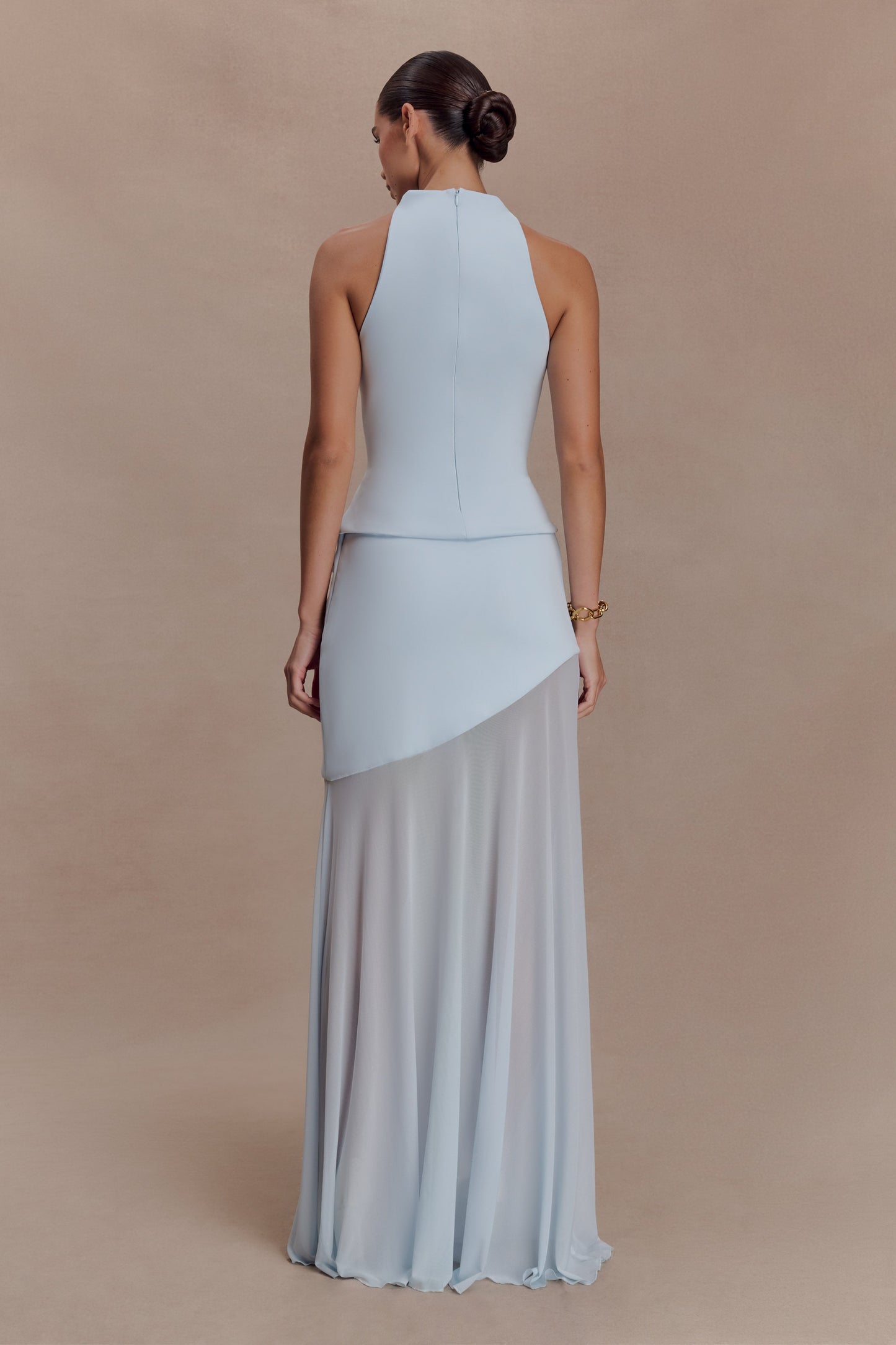 Portia Scuba And Mesh Maxi Skirt - Pale Blue