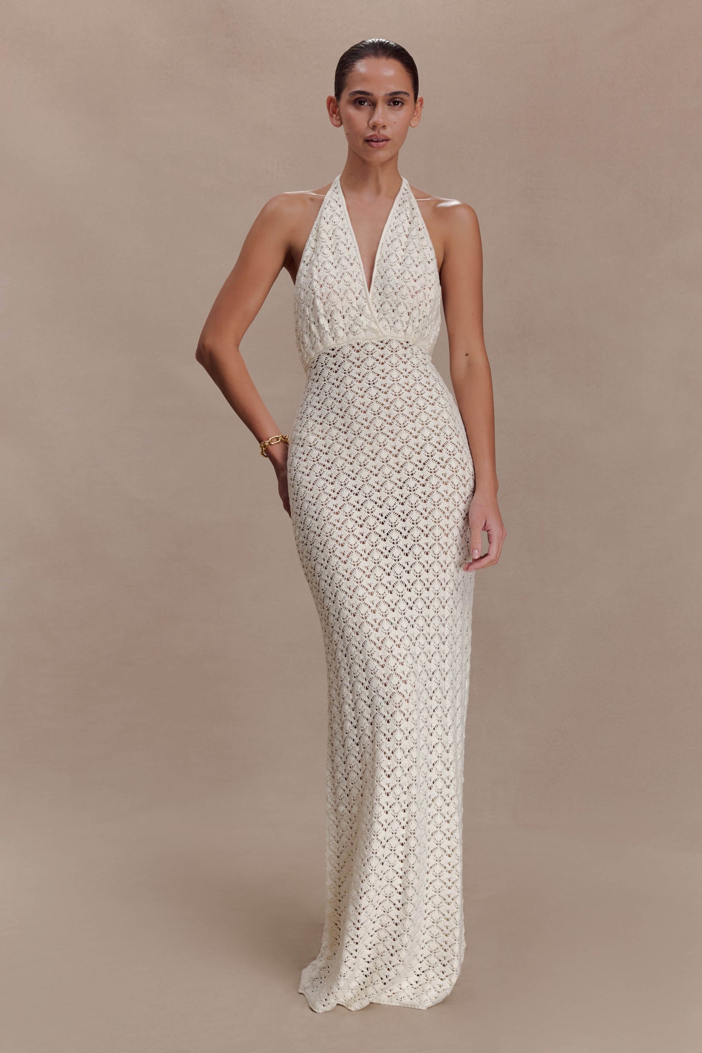 Deeliah Halterneck Crochet Maxi Dress - Ivory