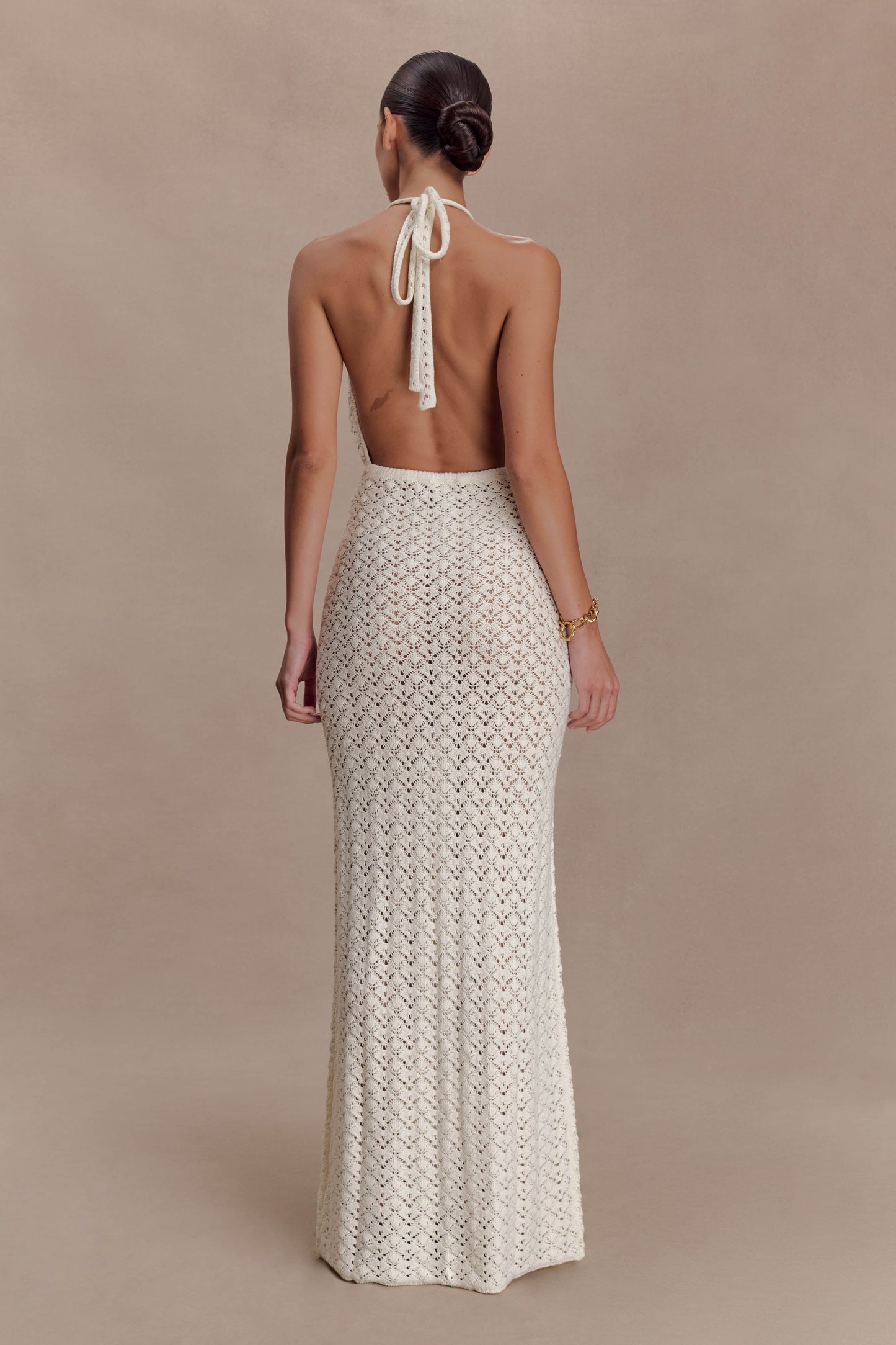 Deeliah Halterneck Crochet Maxi Dress - Ivory