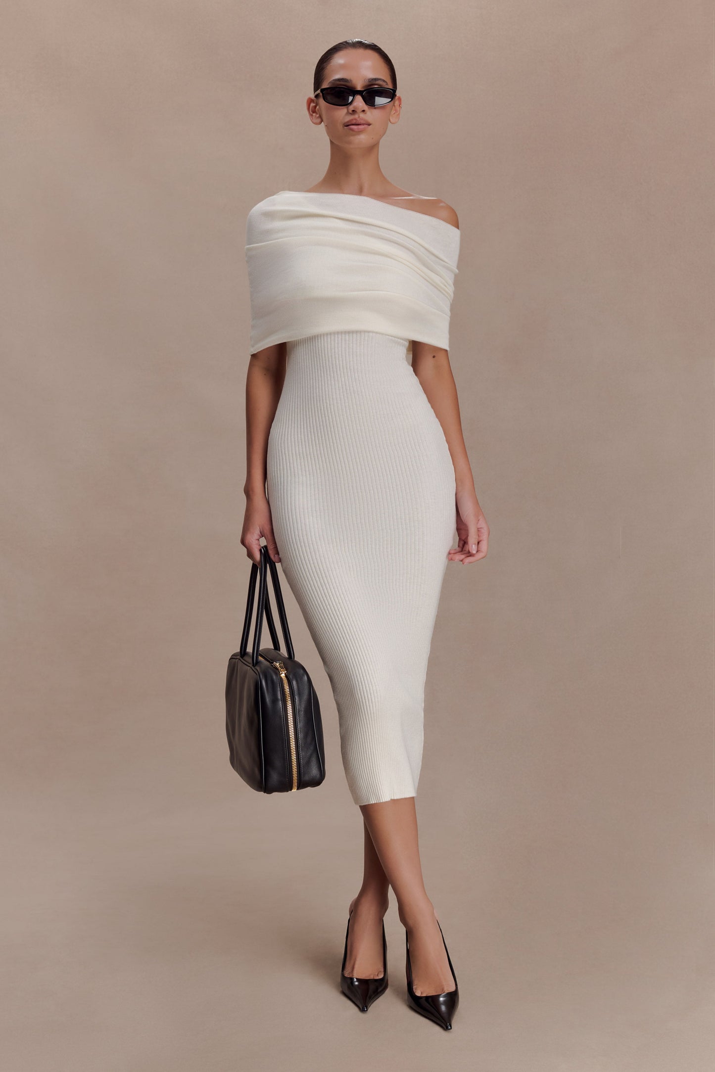 Zandie Cashmere Blend Knit Midi Dress - Ivory