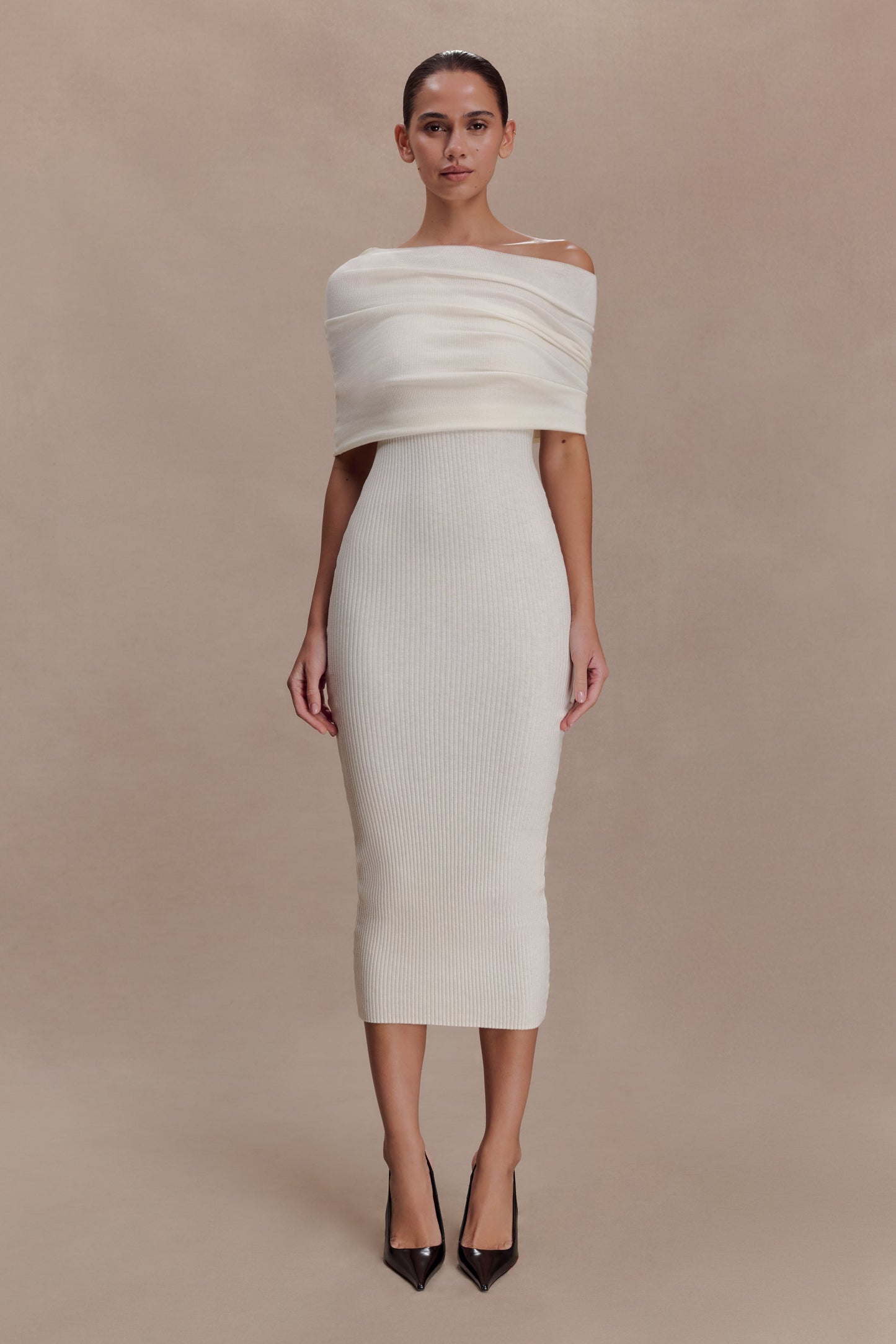 Zandie Cashmere Blend Knit Midi Dress - Ivory