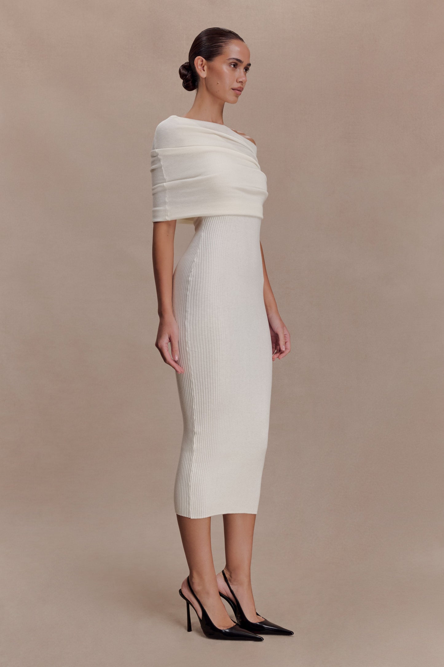 Zandie Cashmere Blend Knit Midi Dress - Ivory
