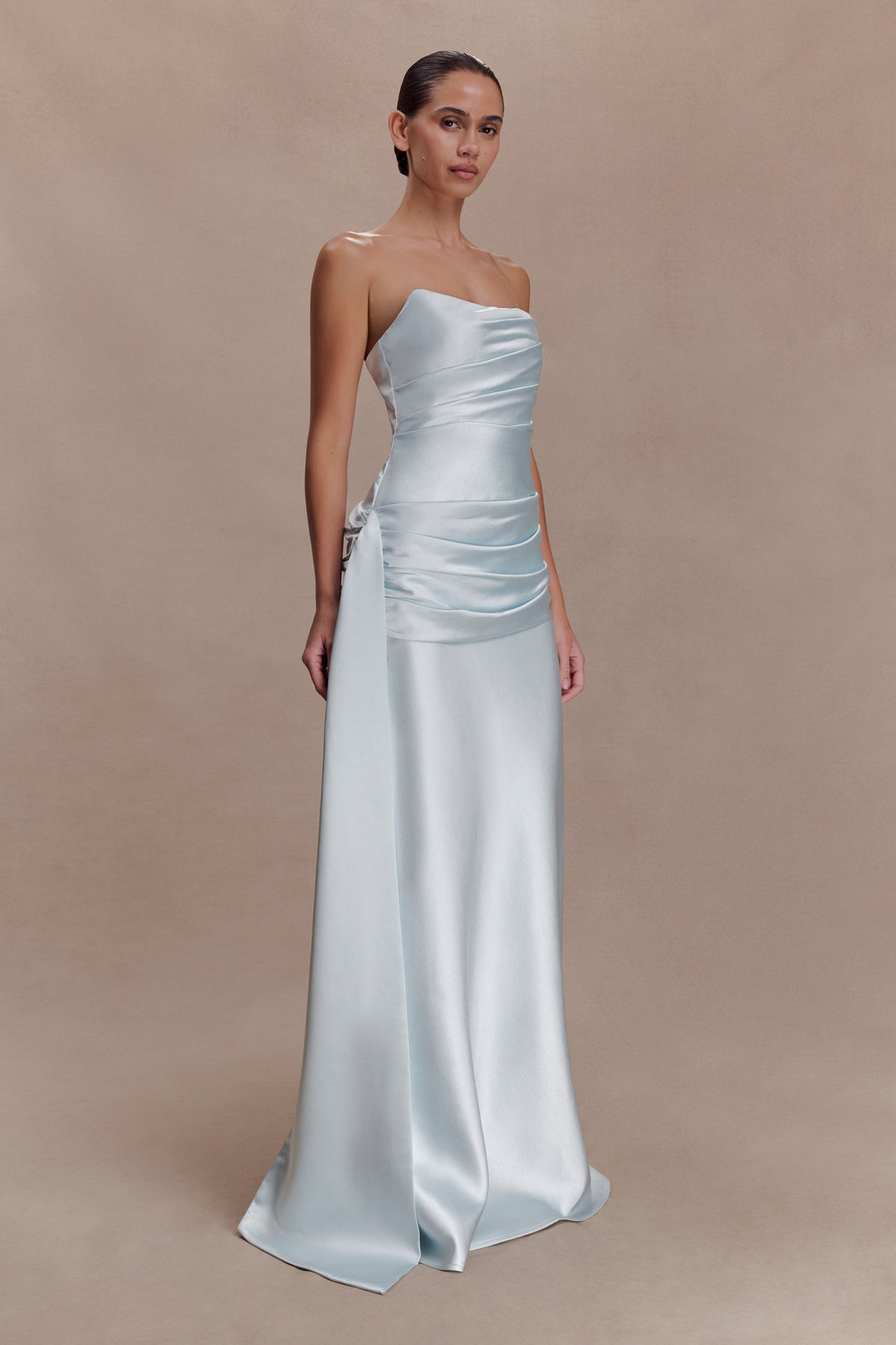 Sarah Strapless Maxi Dress With Waist Tie - Ice Blue
