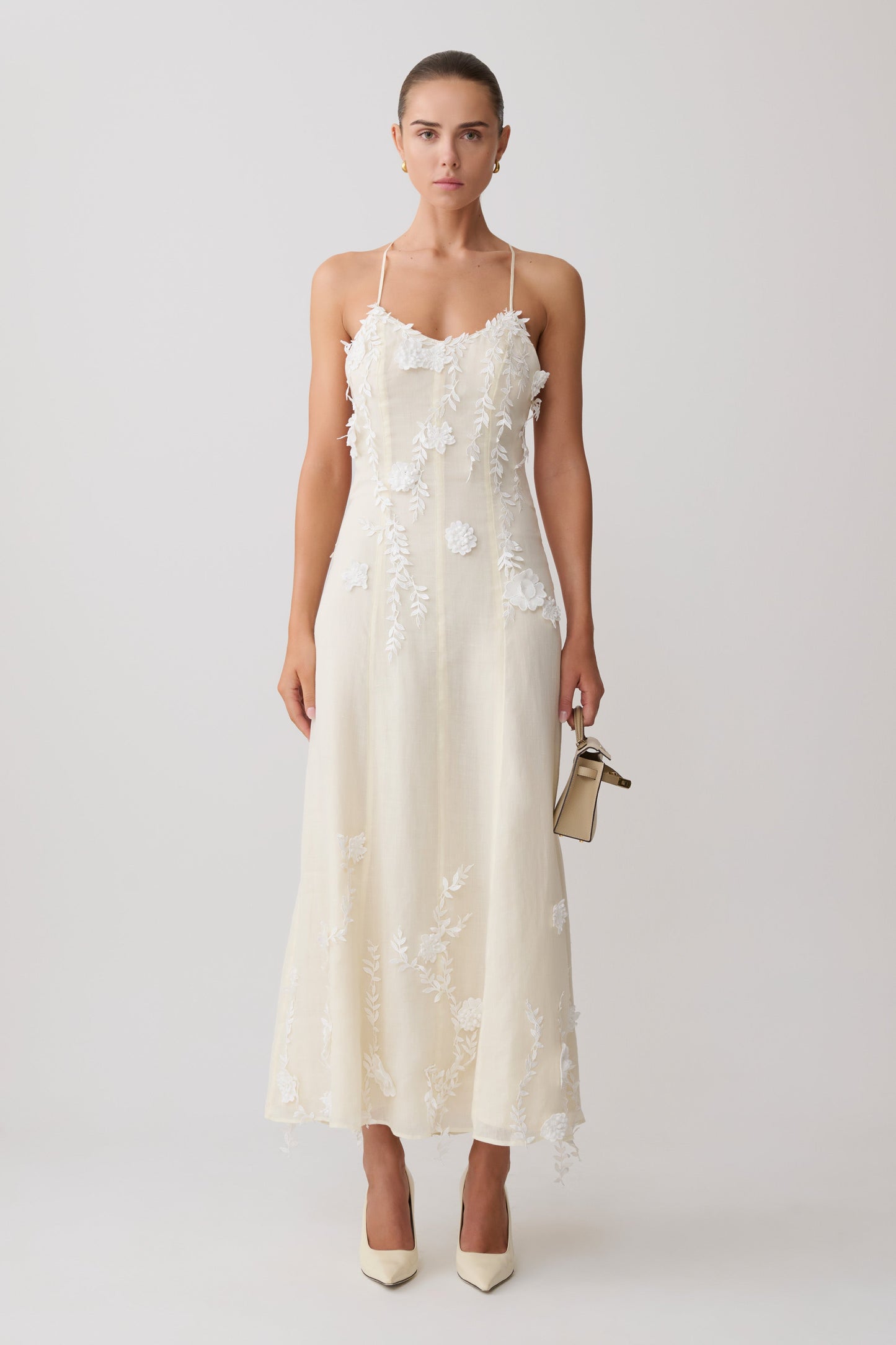 Odette Floral Lace Midi Dress - Buttermilk