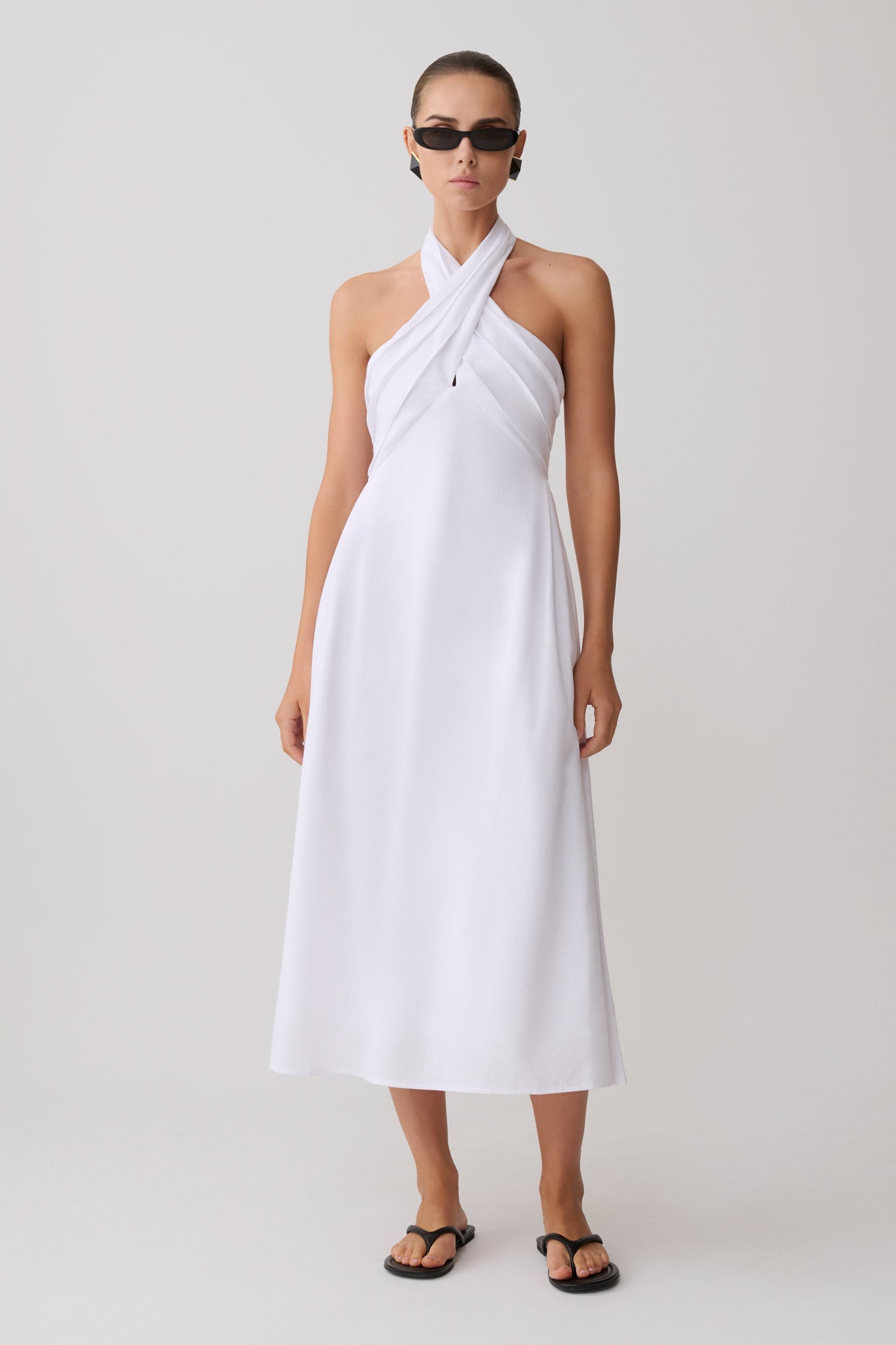 Rosie Linen Halter Midi Dress - White
