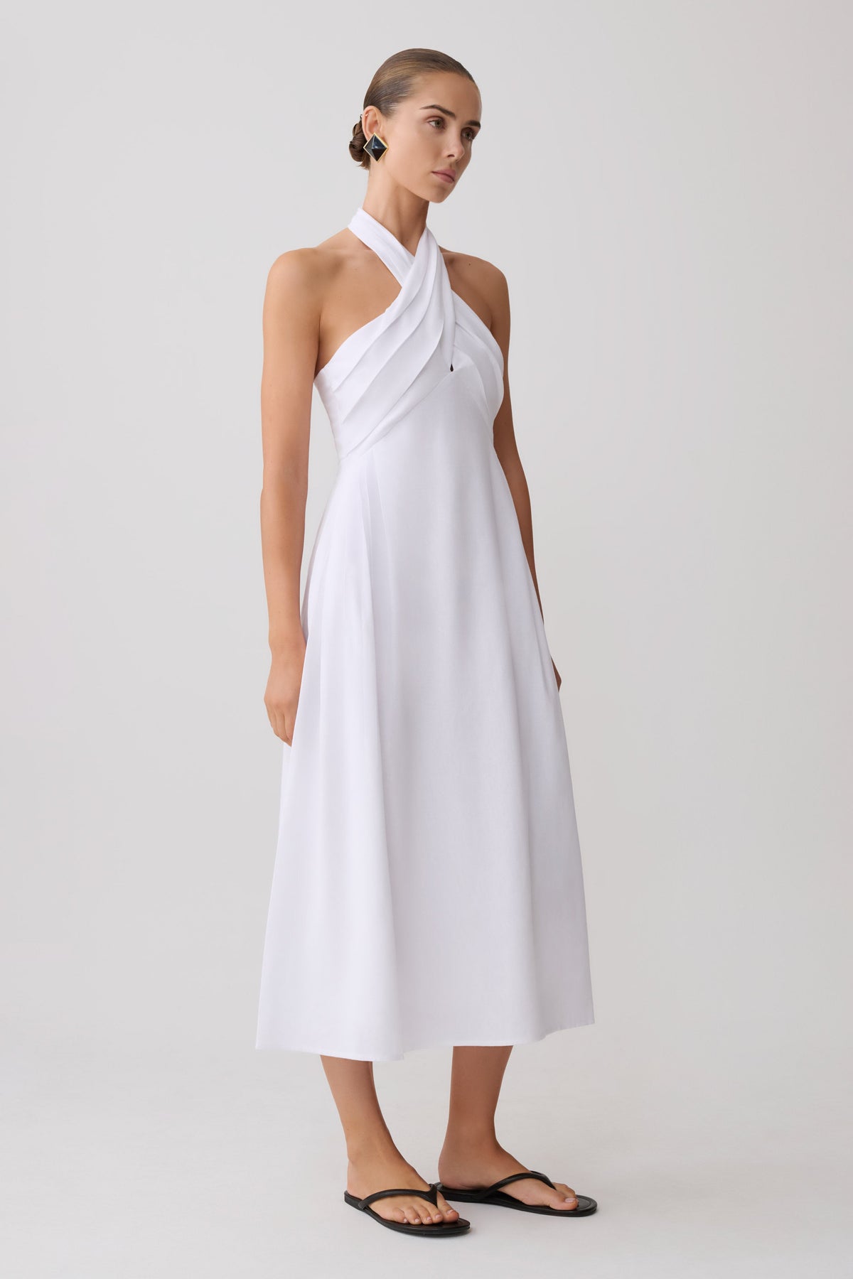 Rosie Linen Halter Midi Dress - White