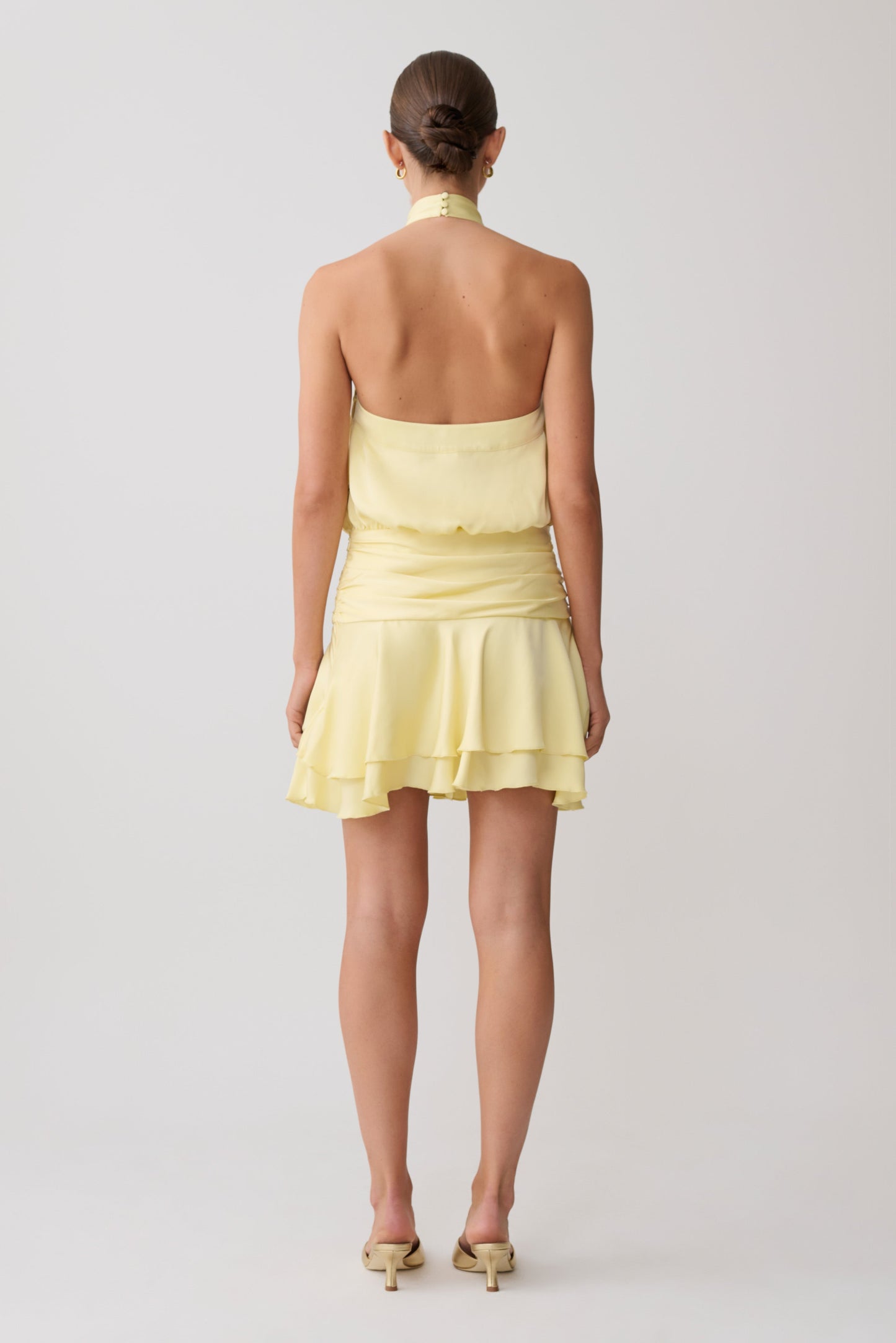 Poppy Satin Halter Mini Dress - Lemon