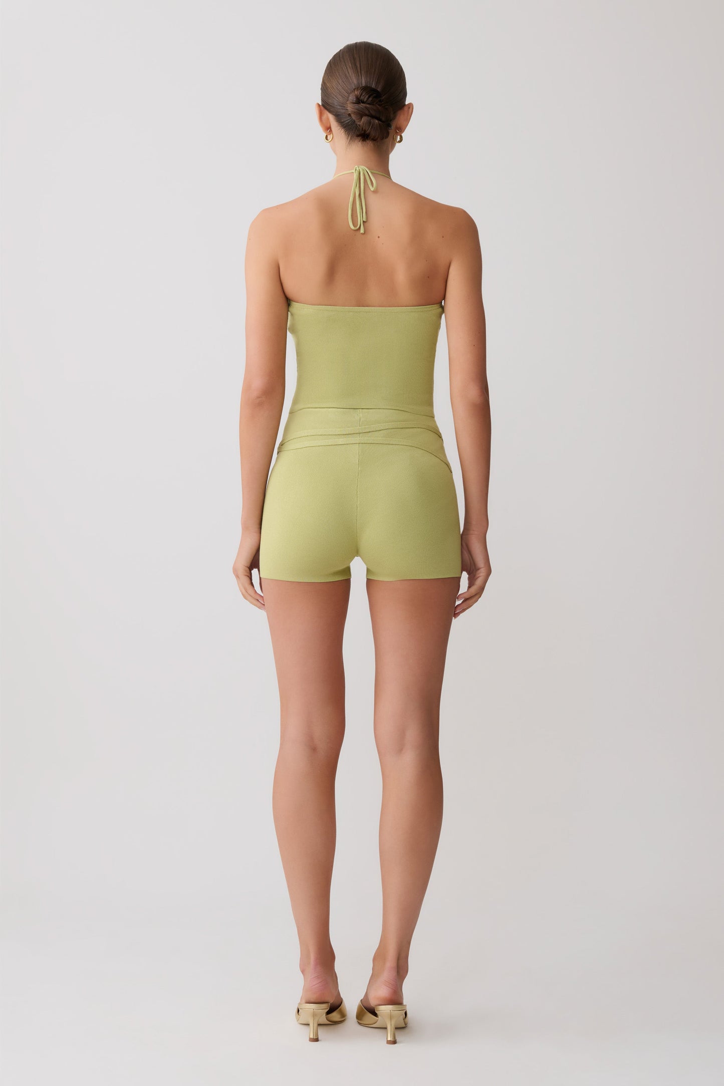 Dimitri Knit Halter Top With Hardware - Light Olive