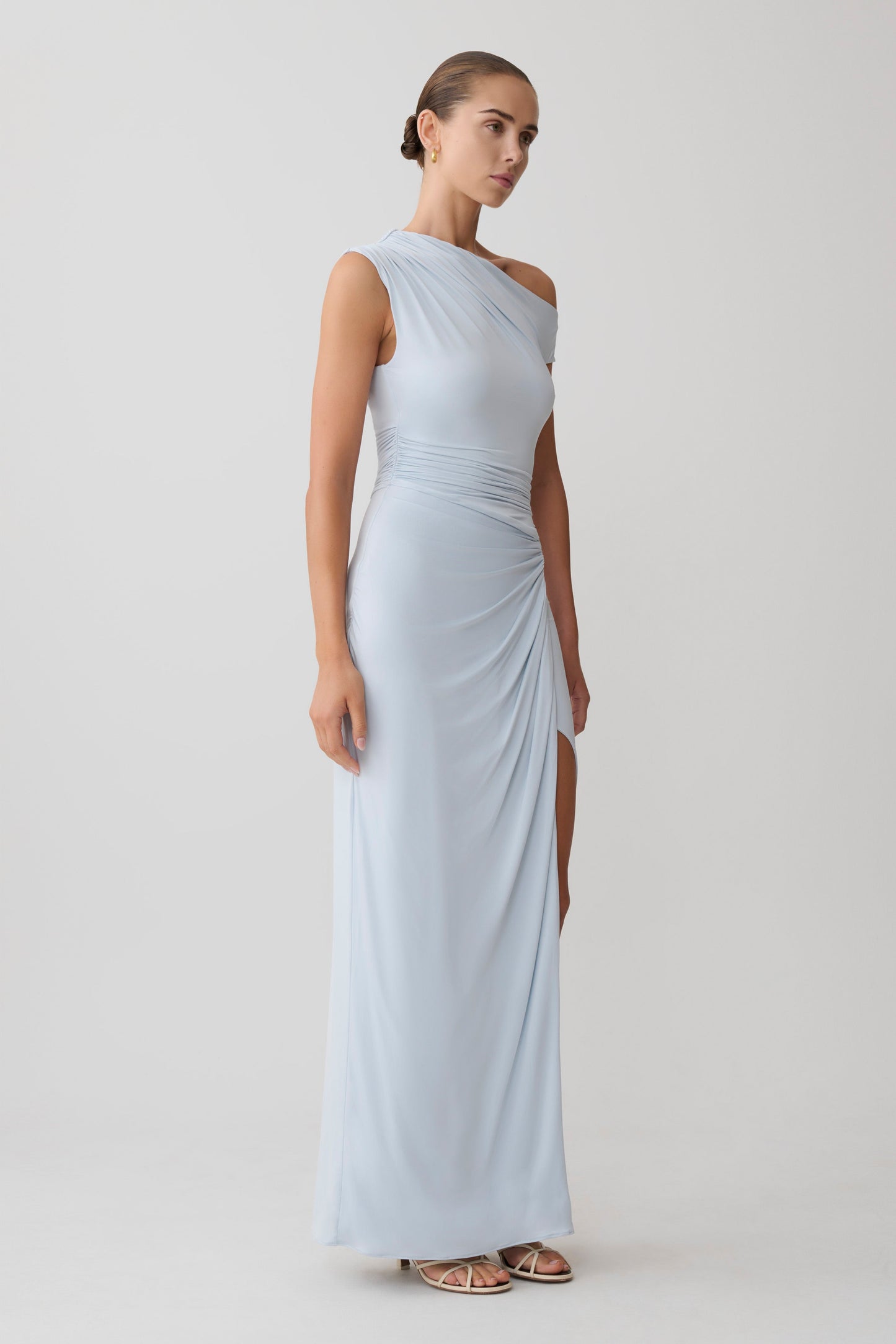 Alyn Off Shoulder Draped Maxi Dress - Pale Blue