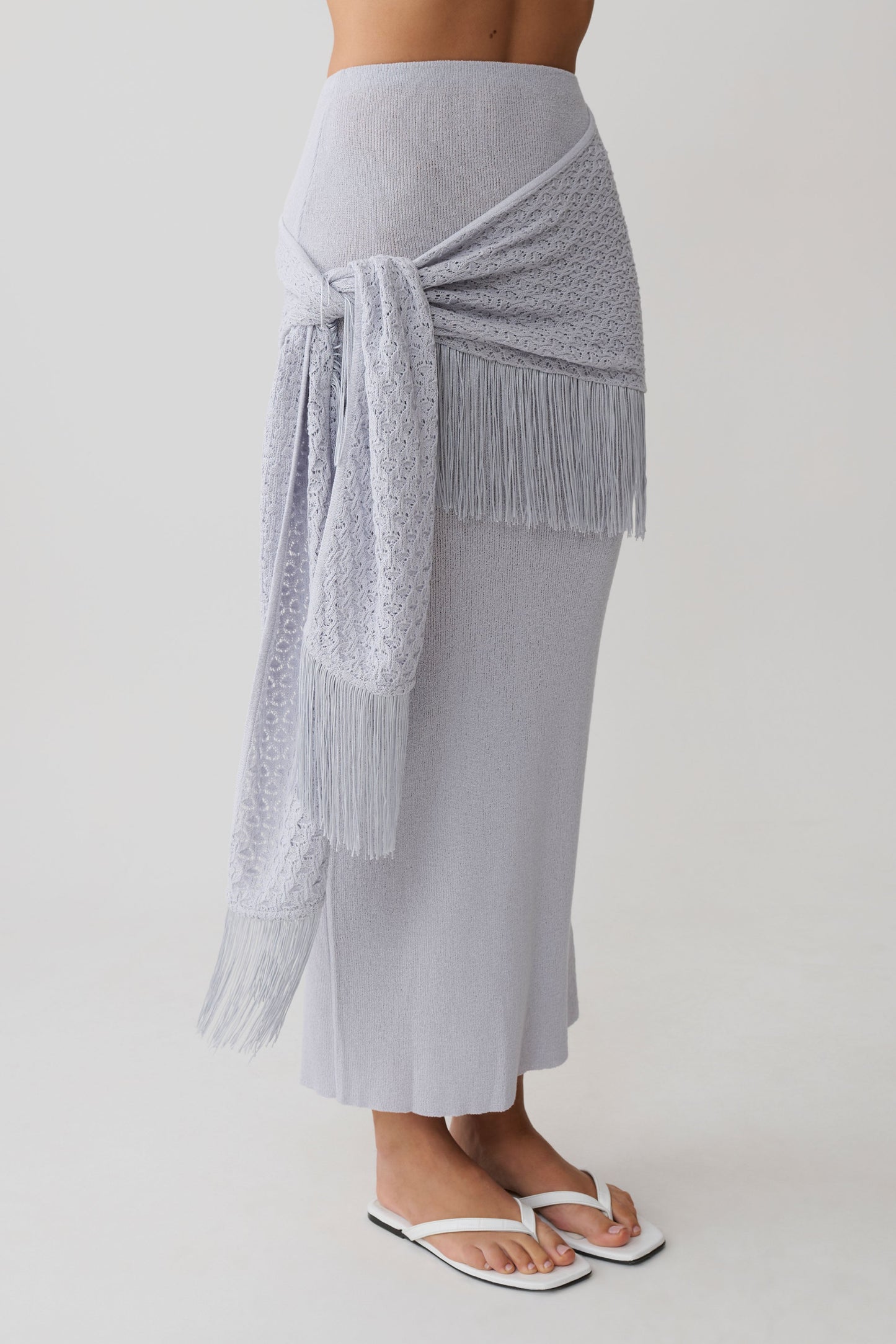 Jaytee Knit Maxi Skirt With Fringe Tie - Sky Blue