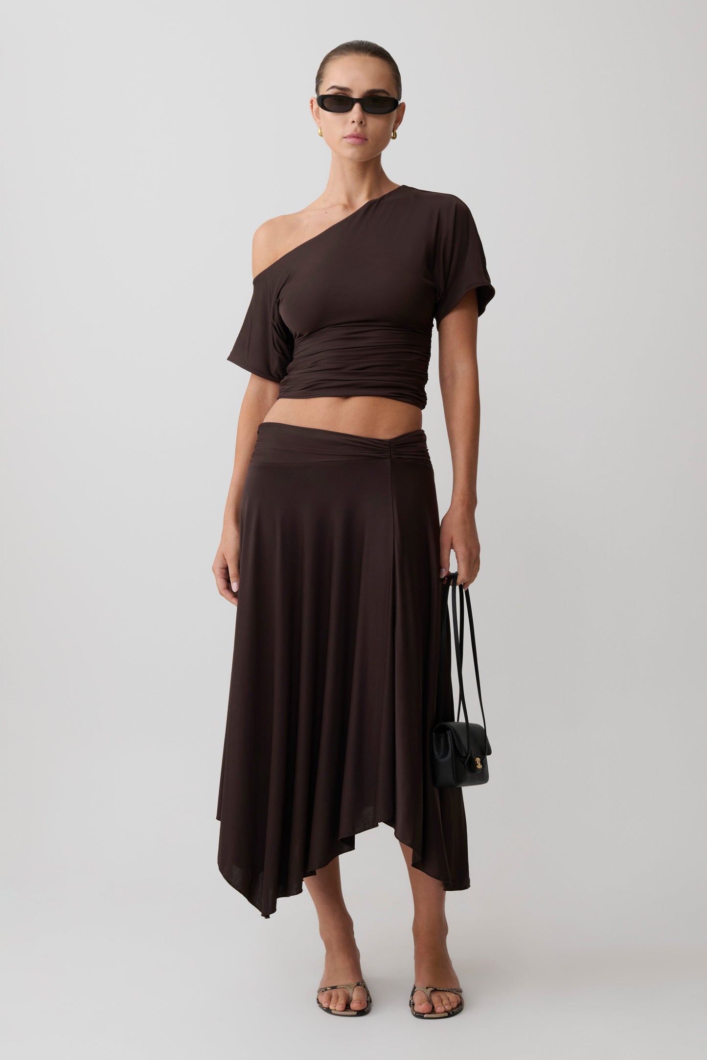 Luu Off Shoulder Slinky Top - Dark Chocolate