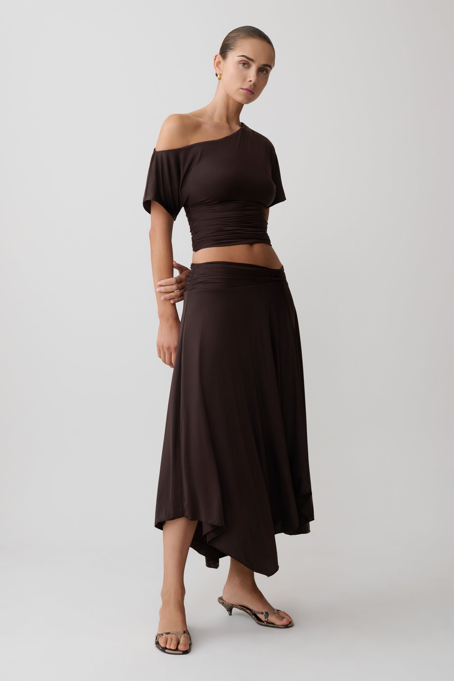 Luu Off Shoulder Slinky Top - Dark Chocolate
