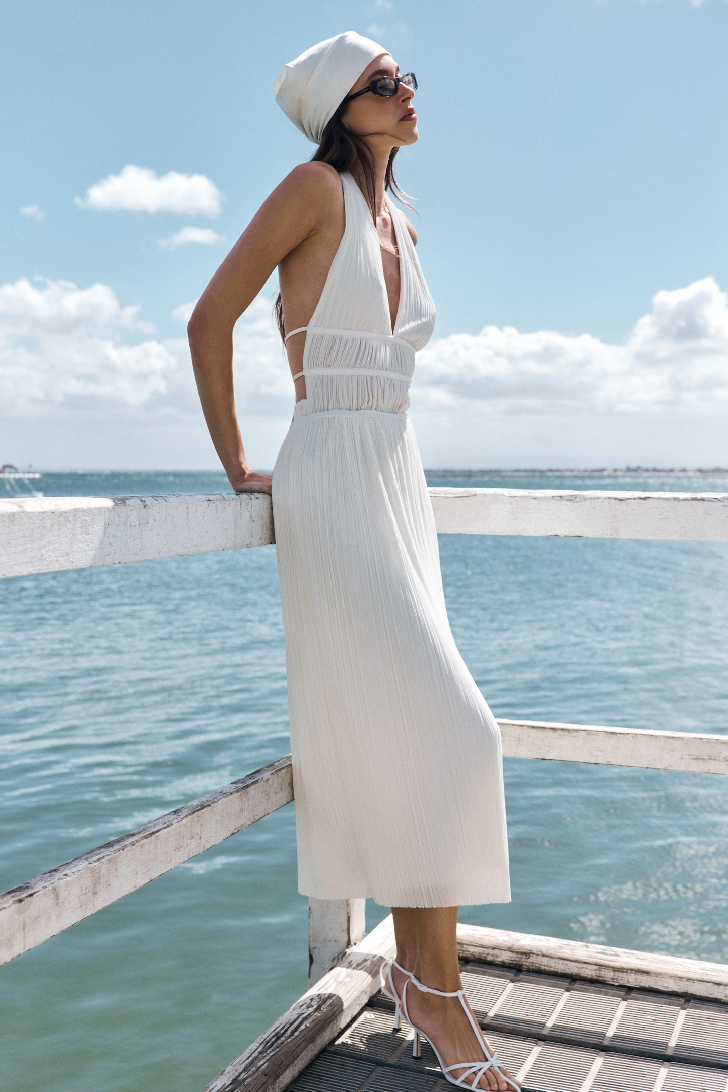 Thien Cowl Halter Midi Dress - Ivory