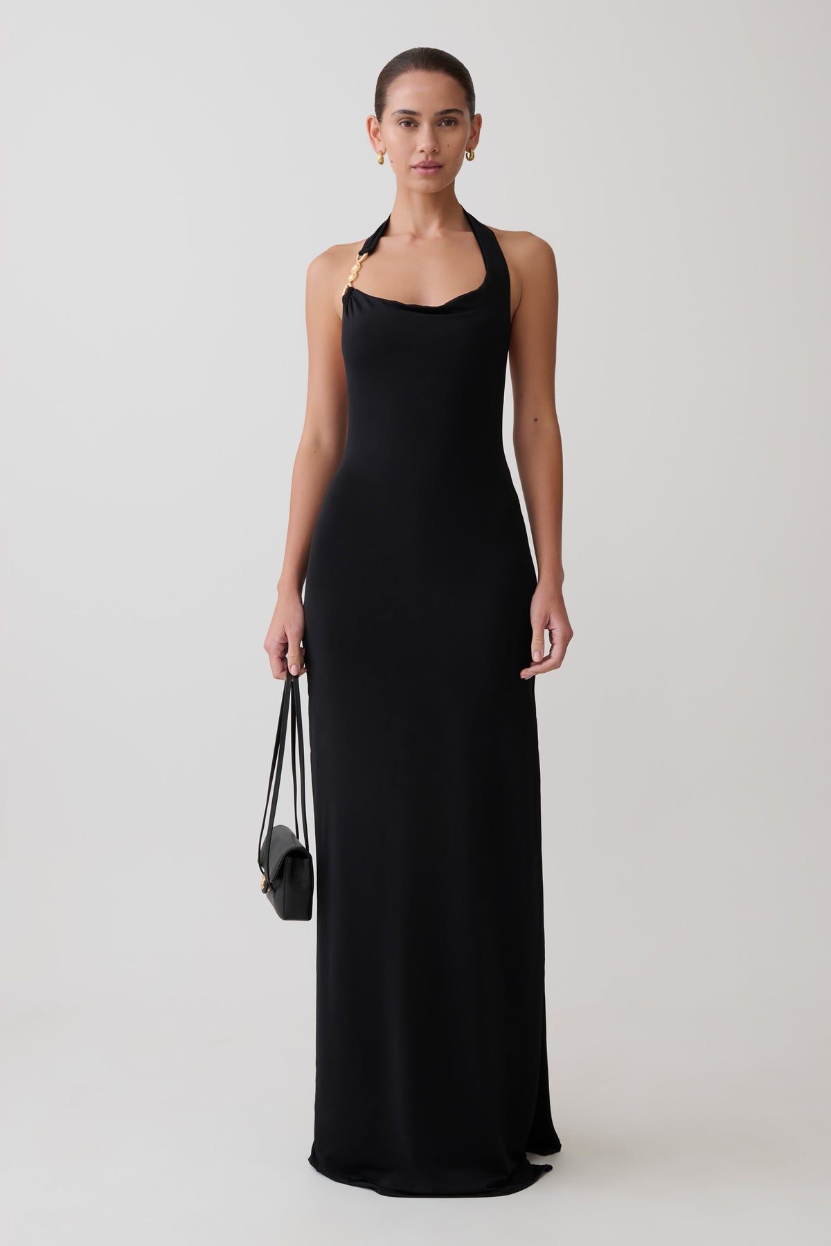 Khanh Slinky Halter Maxi Dress - Black