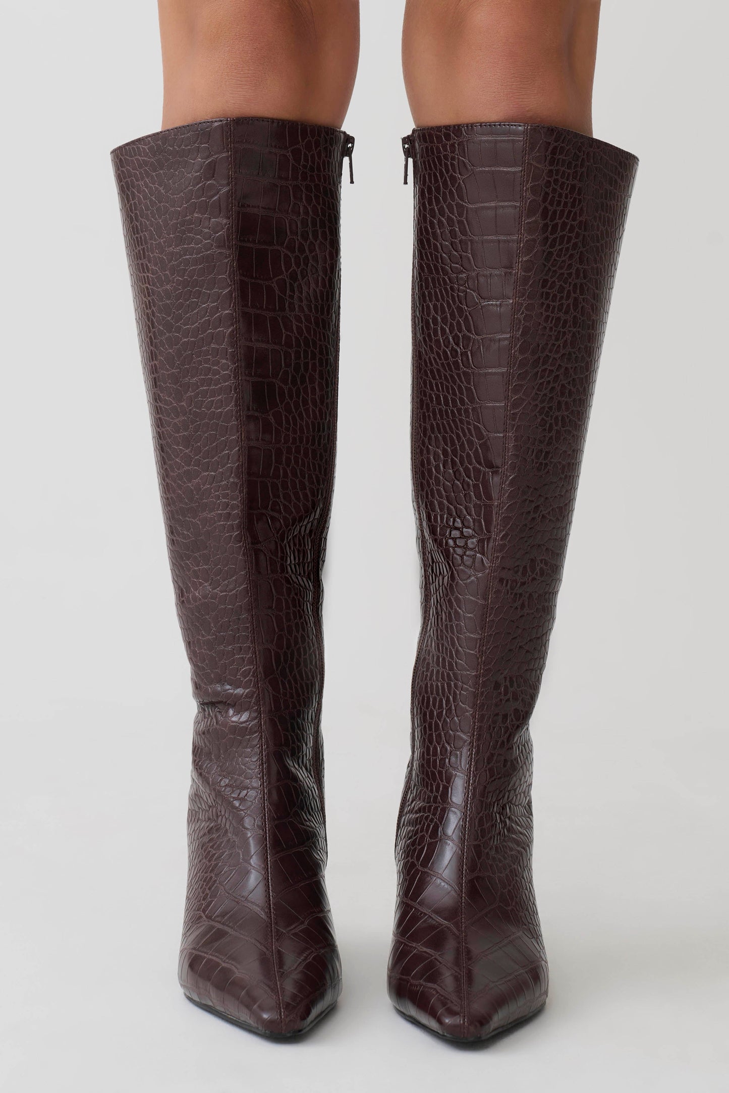 Sarah Faux Leather Crocodile Boot - Chocolate