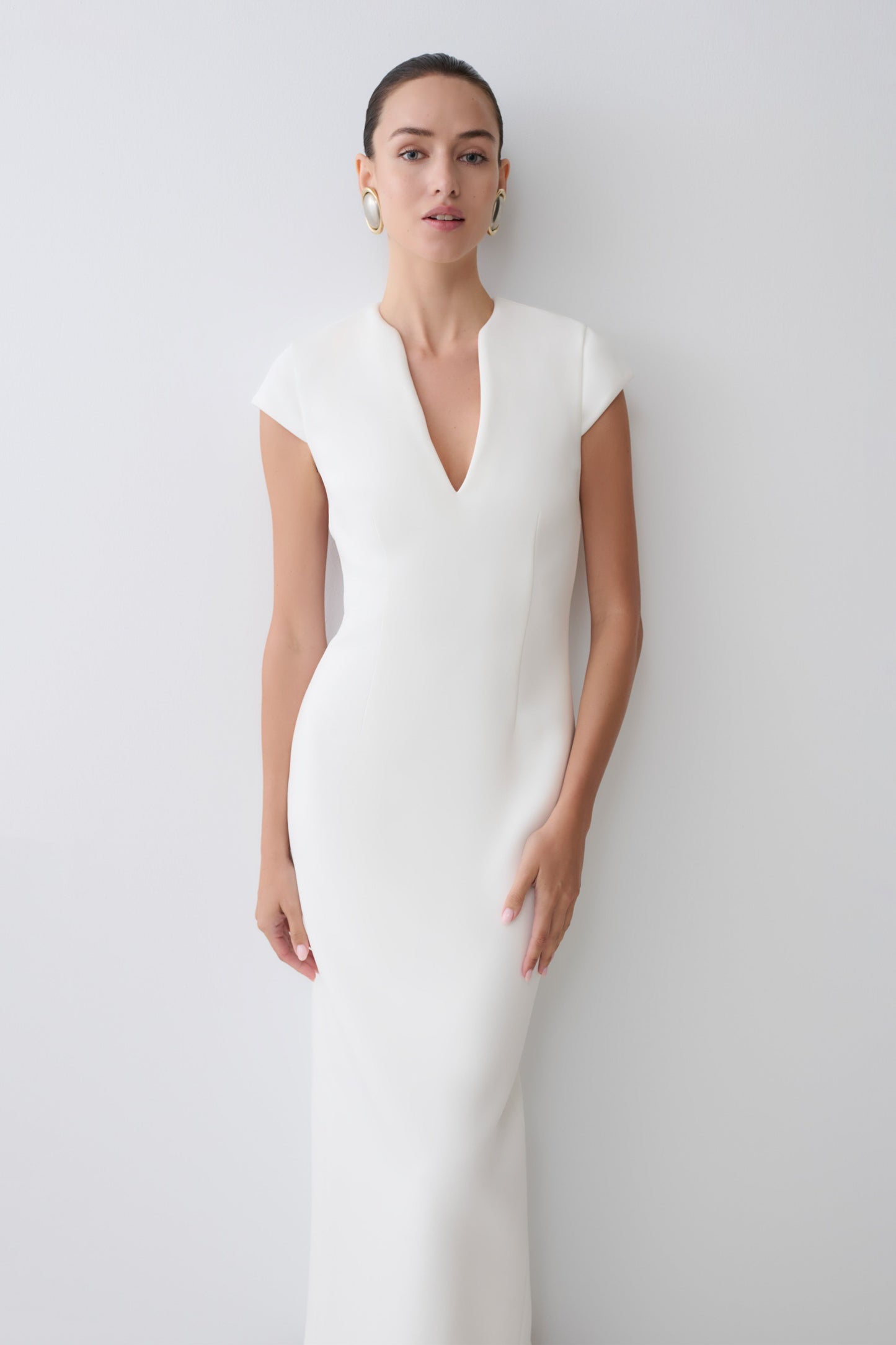 Briella V Neck Suiting Maxi Dress - Ivory