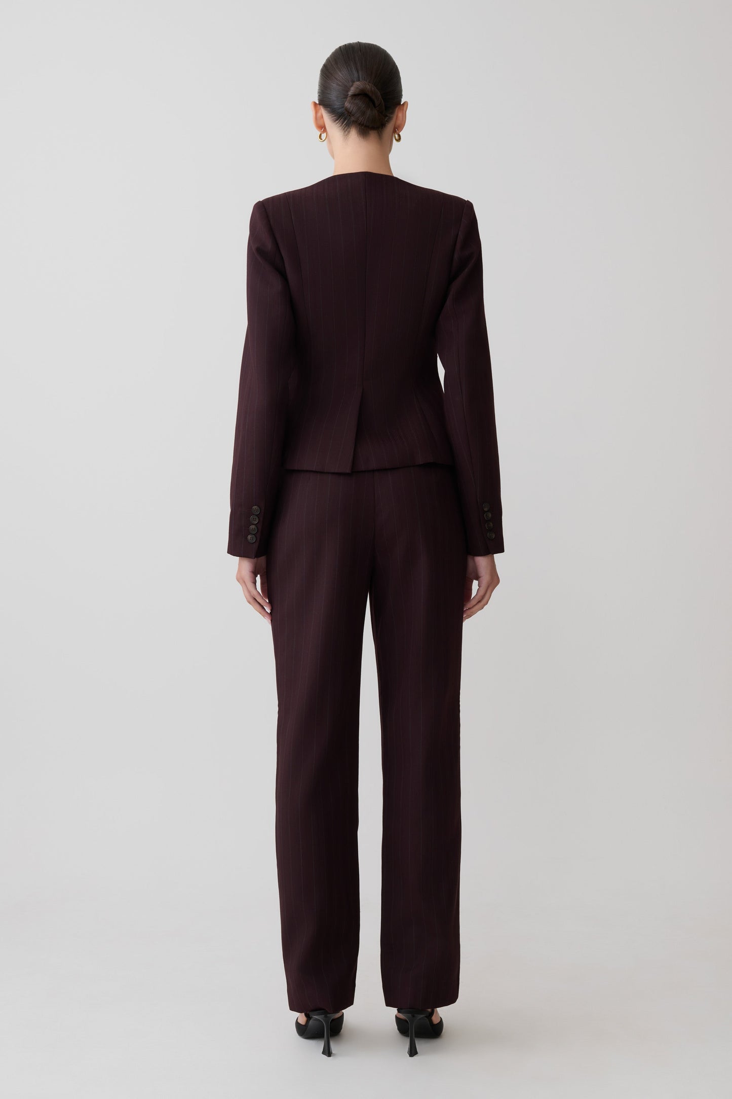 Agatha Straight Leg Suiting Pants - Plum Pinstripe