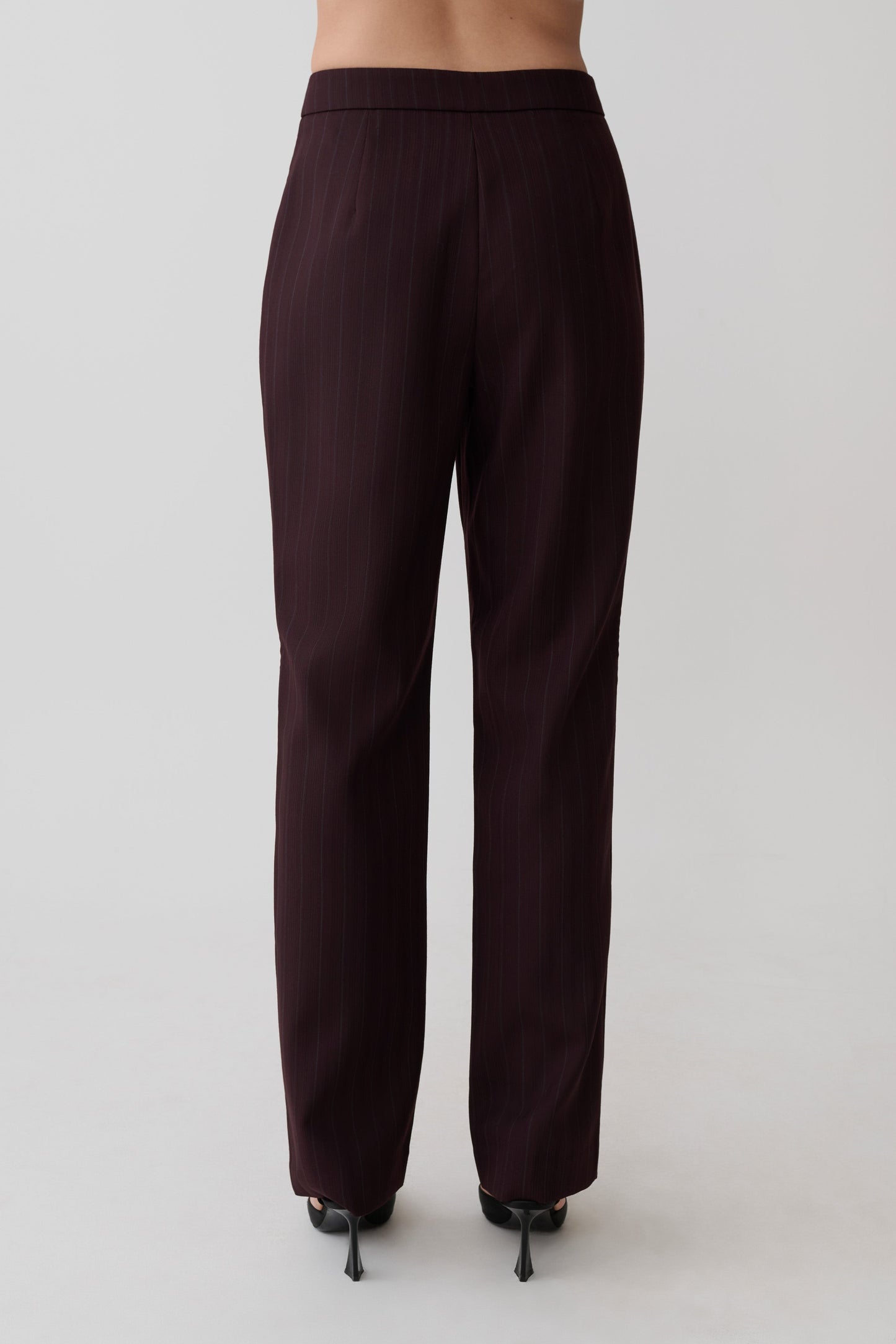 Agatha Straight Leg Suiting Pants - Plum Pinstripe