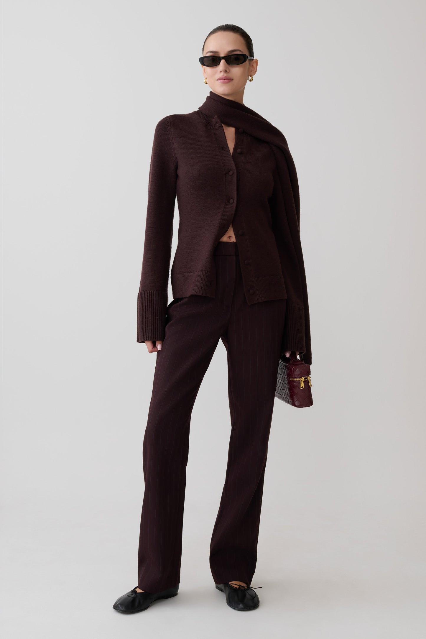 Lara Knit Cardigan With Scarf - Chocolate