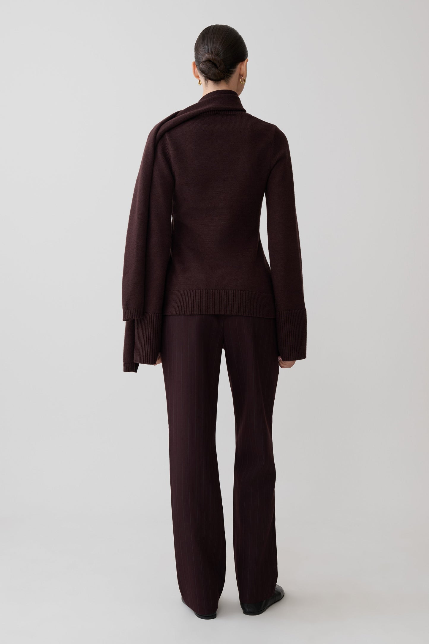 Lara Knit Cardigan With Scarf - Chocolate