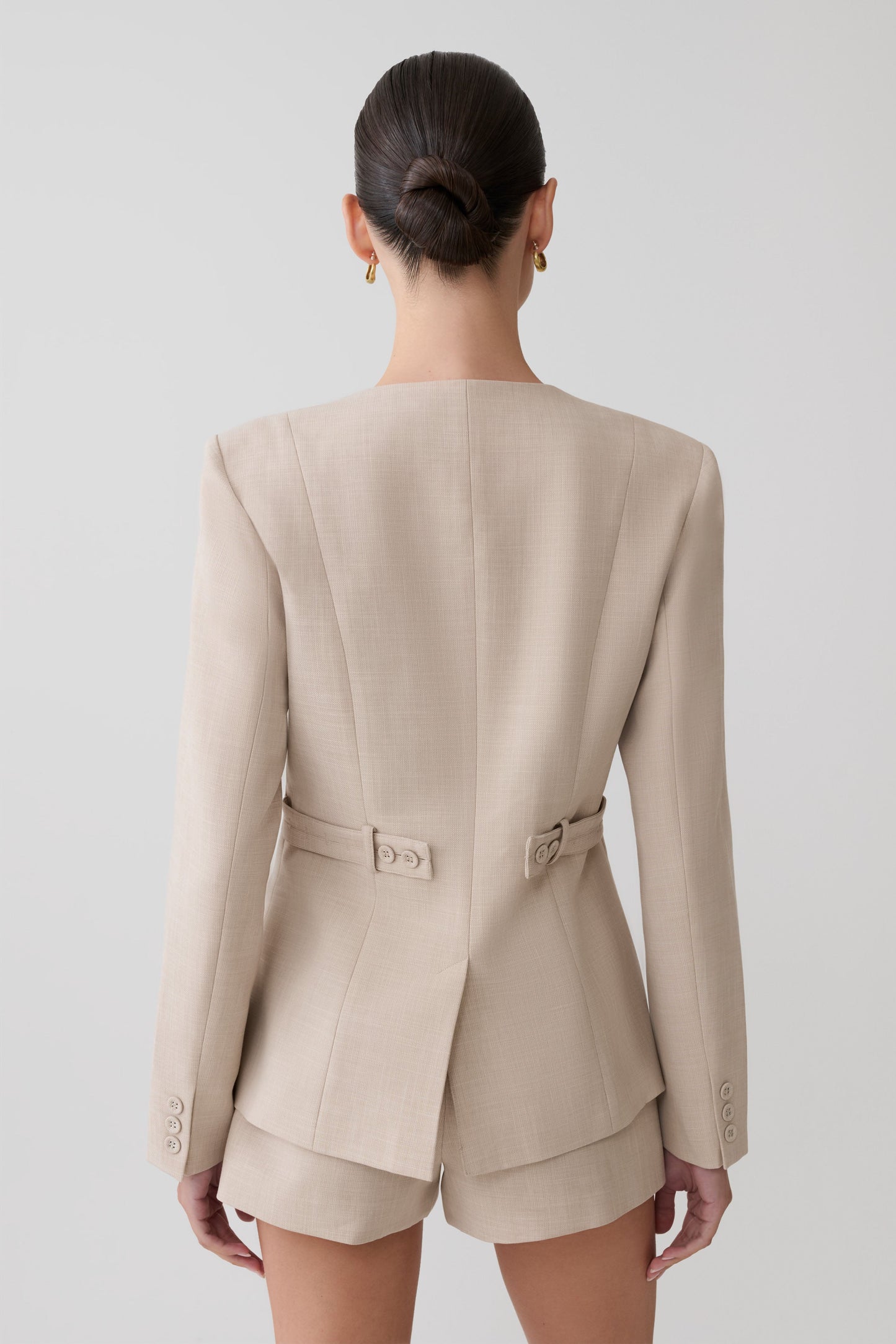 Solenne Collarless Suiting Blazer - Natural Marle